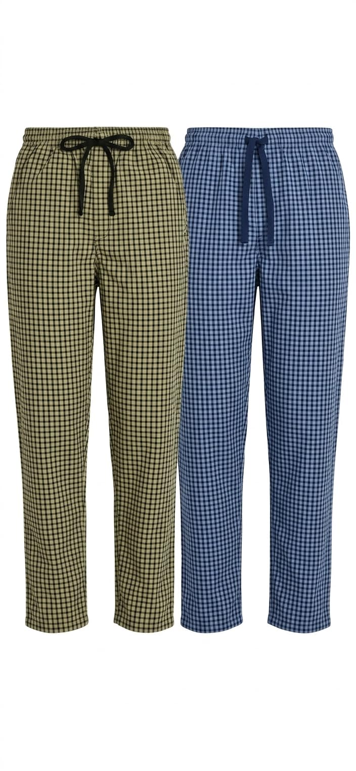 Men's Checked Pyjama Bottoms, Multicolour, Wide Leg, Drawstring Waist, 2 Pack-picture-29