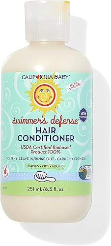 California Baby Acondicionador de cabello Swimmers Defense | 100% a base de plantas | Acondicionador hidratante después de nadar | Enjuaga o deja