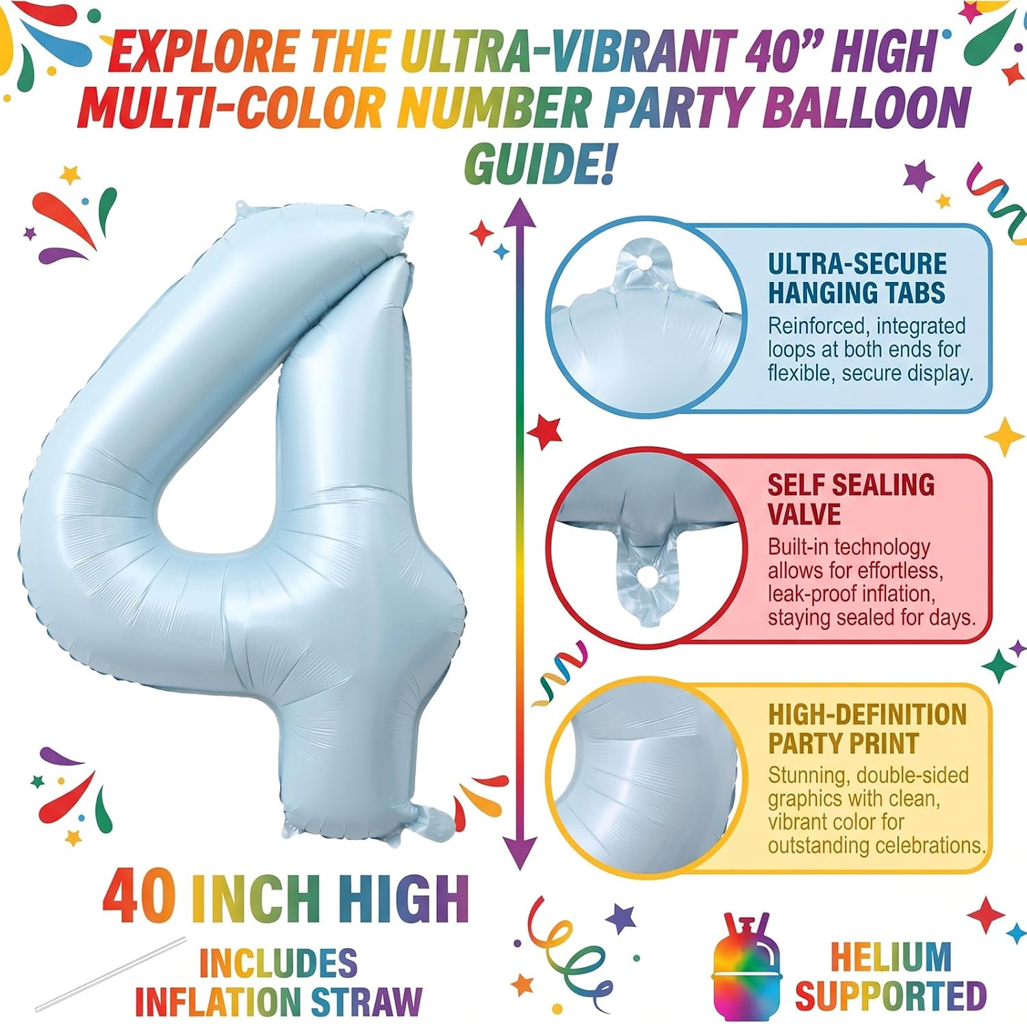 40" Light Blue Foil Number 14 Balloon for 14th Anniversary Birthday Decor image 2