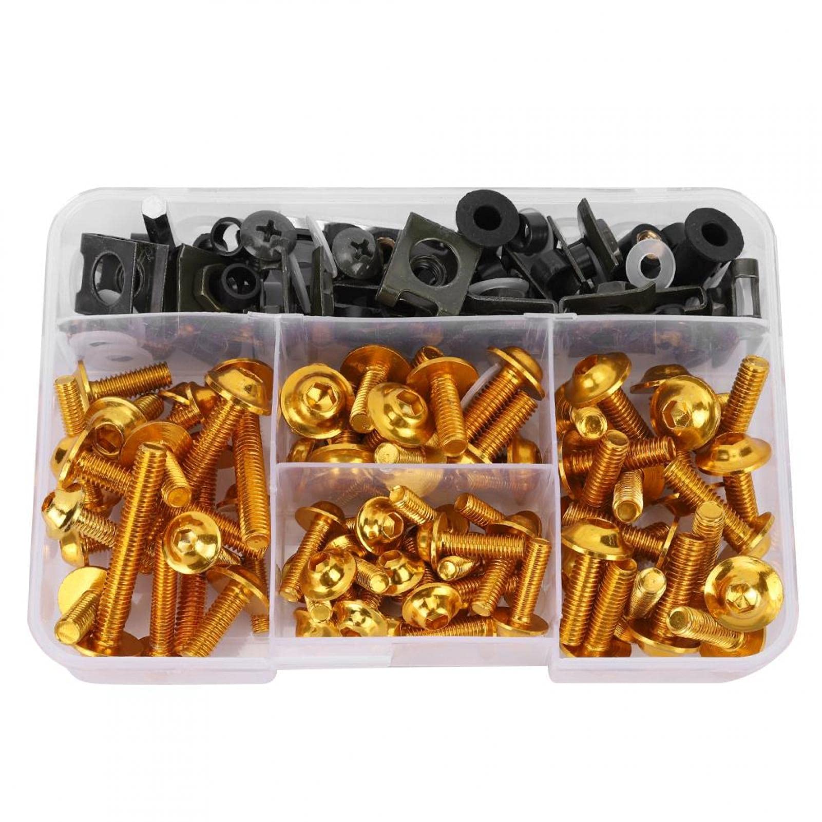 Aramox Motorbike Fairing Bolt Kit, 177 Pieces Aluminium M5/M6 Bolts with Washers, Replacement Fixings for Motorcycle Body Panels (Gold Finish)