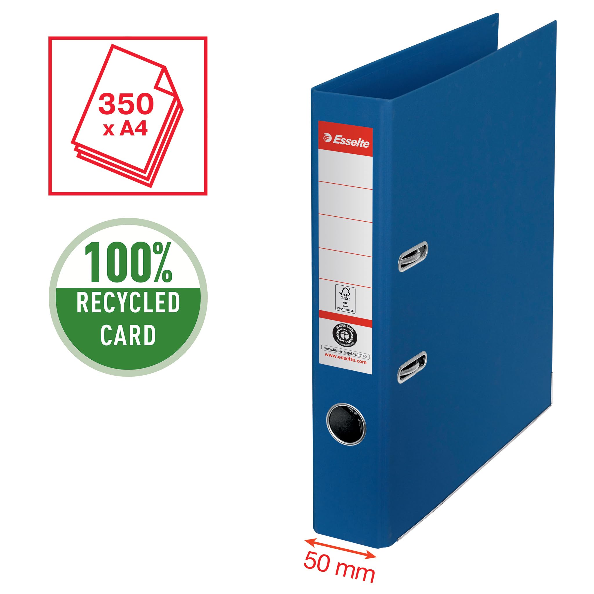 Image secondaire de Esselte No.1 Classeur A4 à Levier, 350 feuilles A4 (80g/m²), Dos de 50 mm, 100% Carton Recyclé, Bleu, 627572