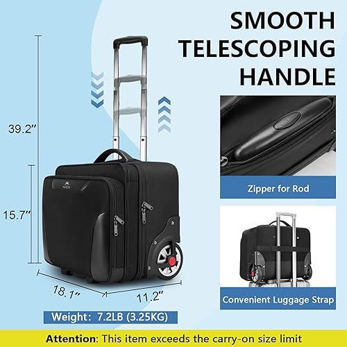Miniatura 4 de MATEIN Maletín con ruedas para hombre, gran bolsa con ruedas grandes para portátil de 17.3 pulgadas para viajes, oficina, trabajo, resistente al