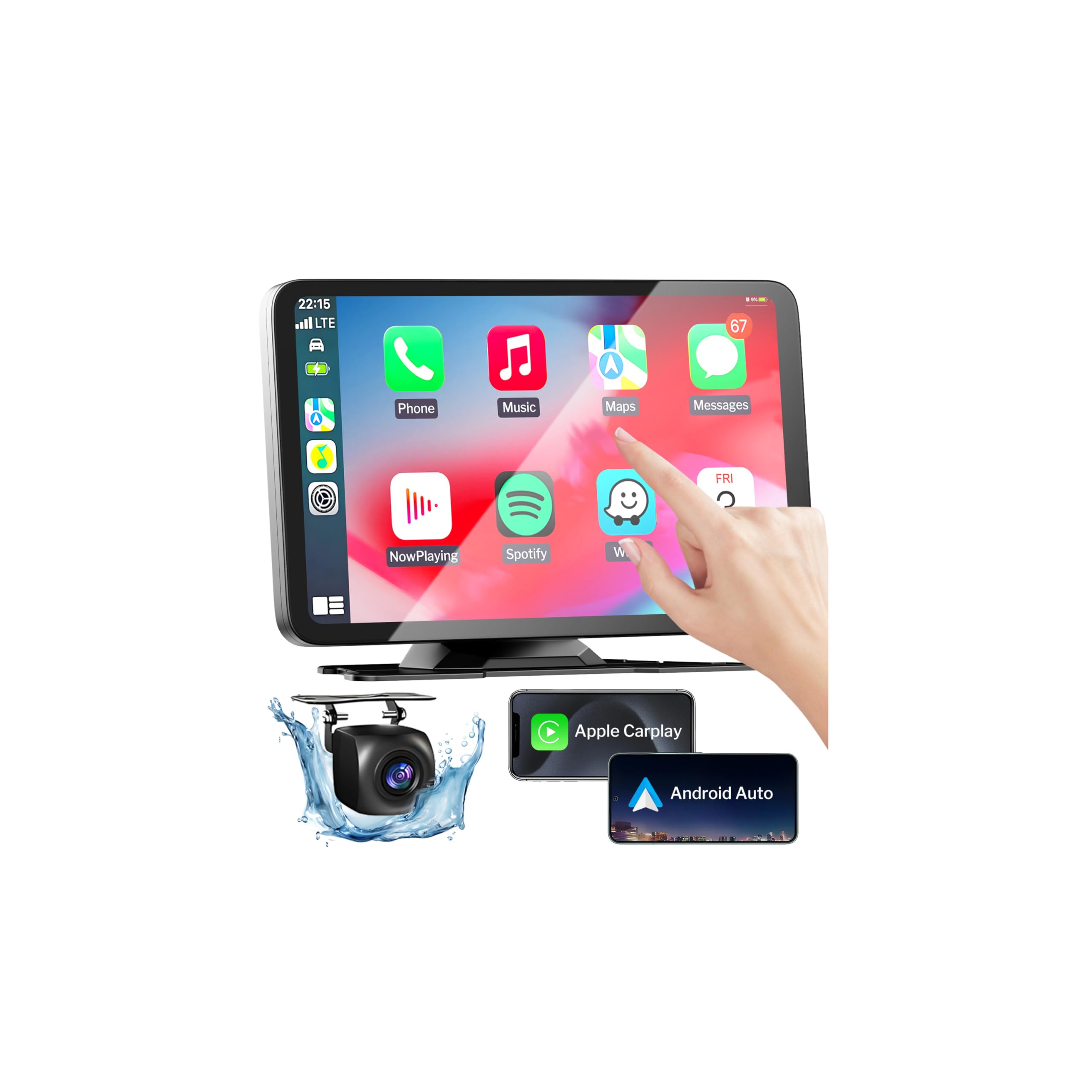 LITALARM 7" Wireless Apple Carplay Screen