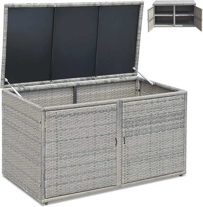 GiantexUK 330L Garden Storage Box, Weatherproof Rattan Deck Box with 2 ...