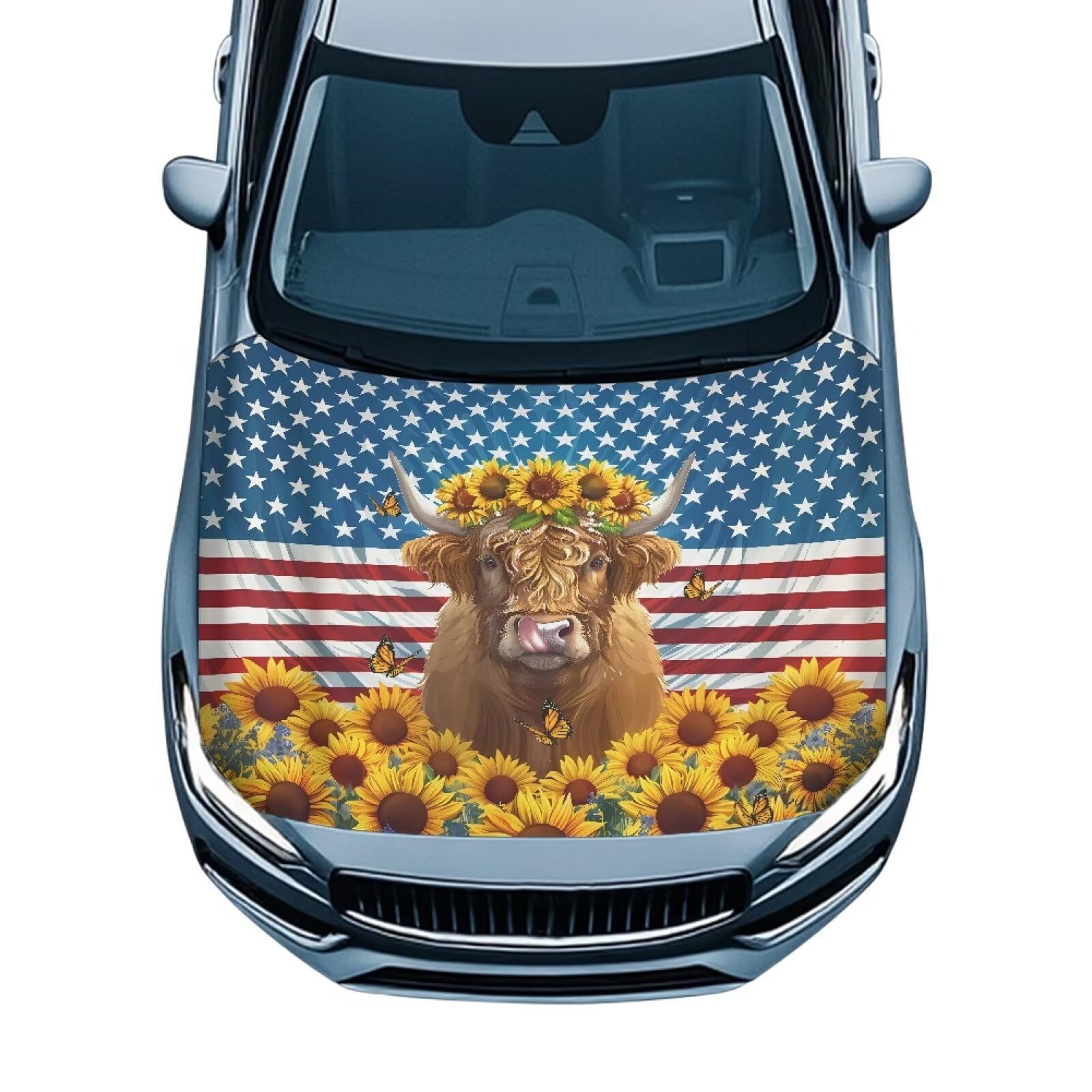 American Flag Car Hood Cover Weatherproof Automotive Exterior Accessories Universal Fit Hood Covers for Cars, Trucks, SUV, or Van Full Coverage with Elastic Band