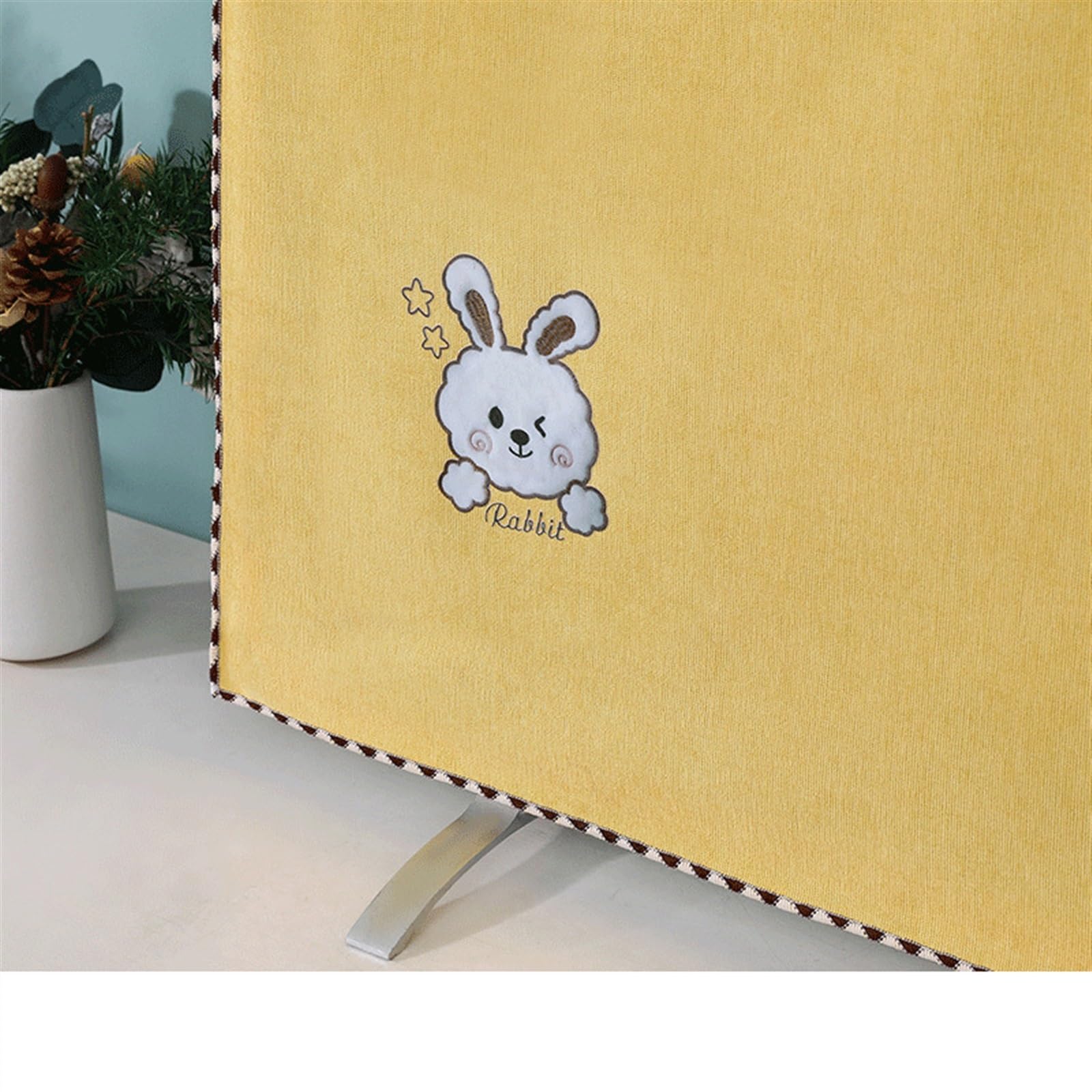 LCD Copertura TV Tutto Compreso Antipolvere Traspirante Protettori Schermo per TV per Piano di Lavoro/Appendibile Televisione Antiscivolo per Ufficio Caravan(Yellow,75 Inches_Rabbit)