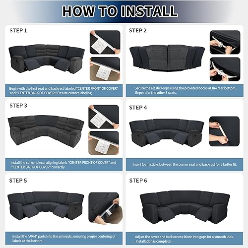 Miniatura 7 de PureFit Fundas para sofá modular de 7 piezas, fundas de sofá reclinable seccional extra grandes para sofás reclinables en forma de L, fundas de sofá