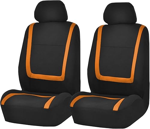 Miniatura 2 de TLH Juego completo de fundas de asiento de automóvil de tela plana única, color naranja, ajuste universal con accesorios interiores, alfombras de