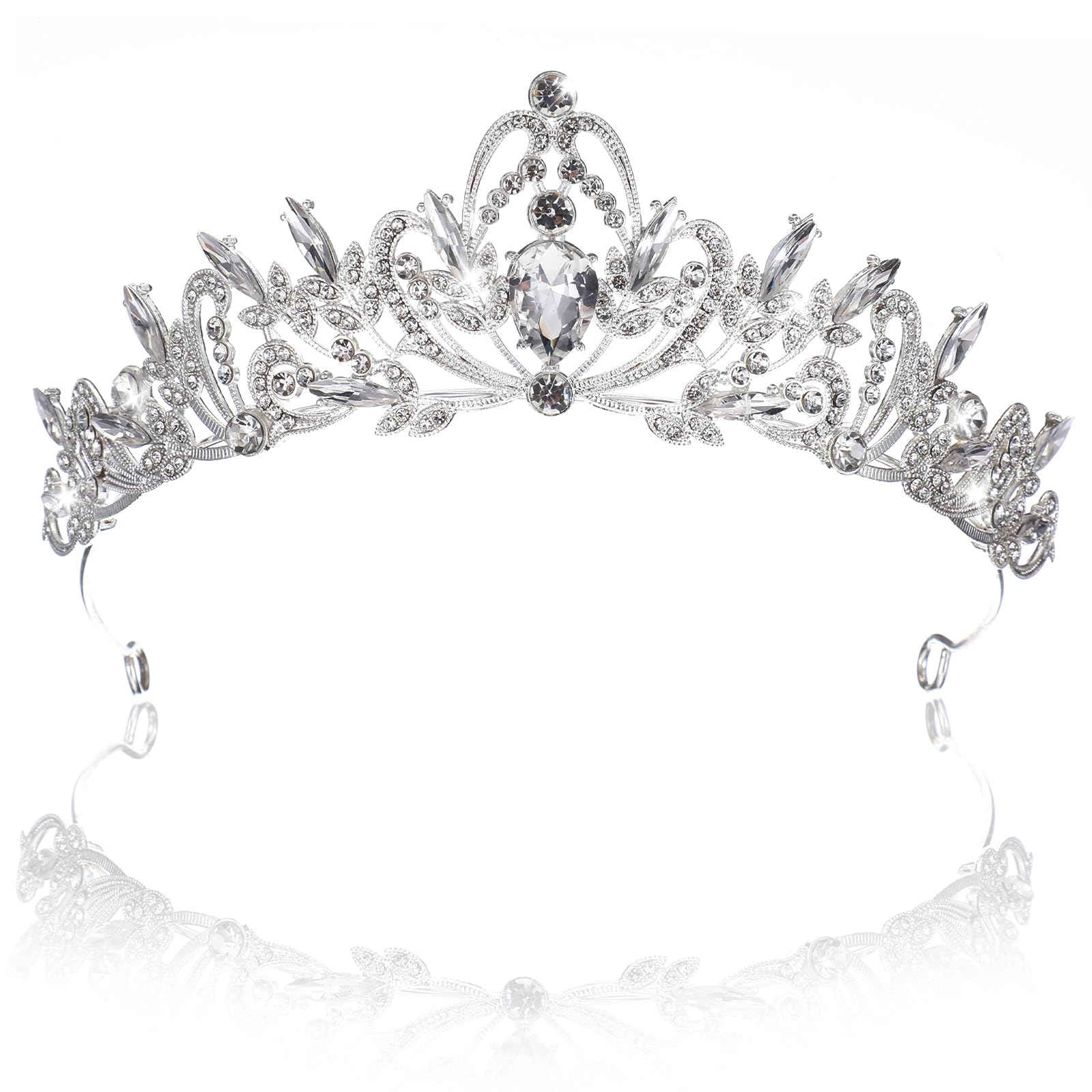 Diadem ślubny, srebrna kryształowa korona ze strasu z 2 spinkami do włosów, diadem dla panny młodej, dla dziewcząt, na bal absolwentów, uroczystość, urodziny, wesele, imprezę