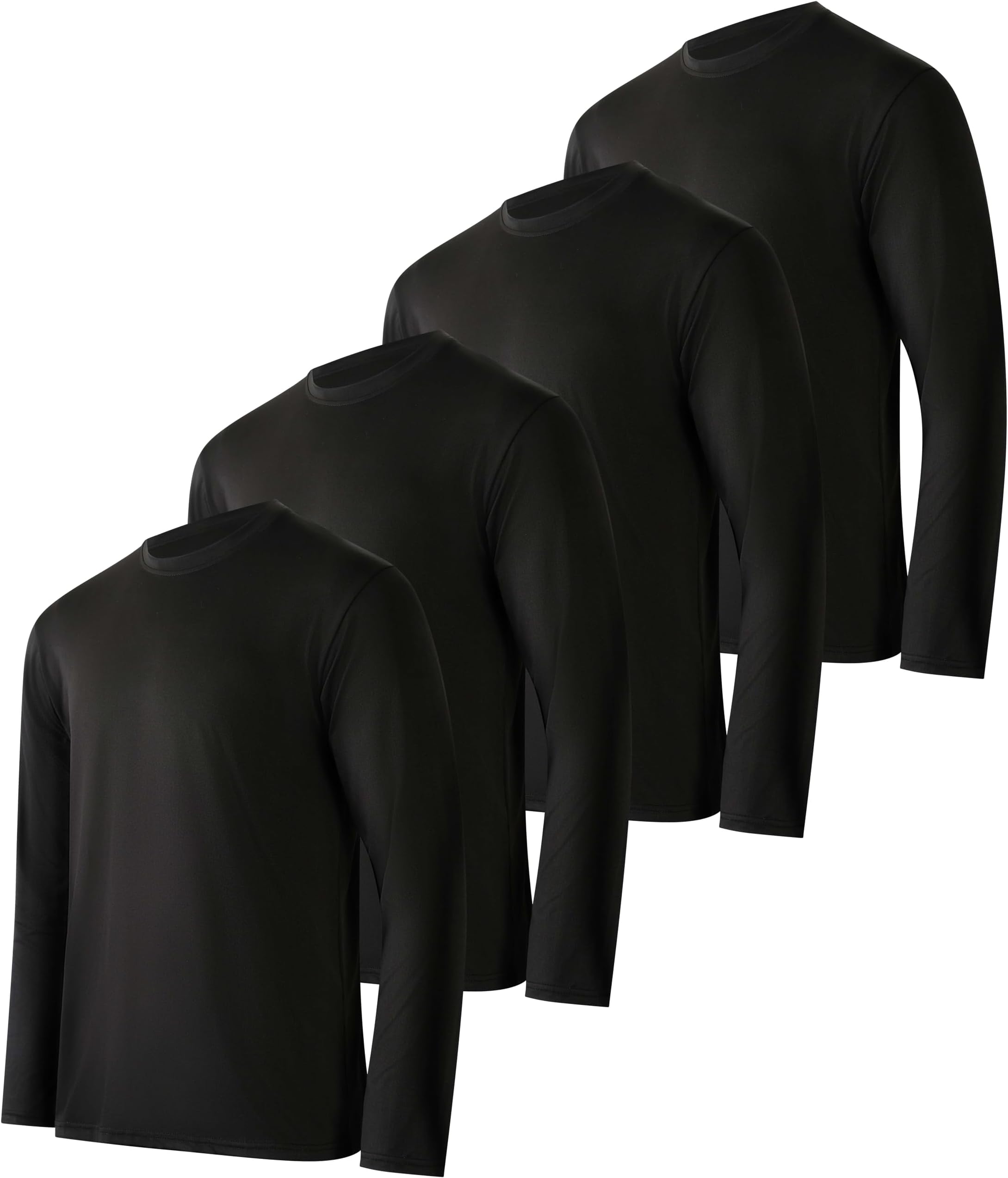 4 Pack: Mens Long Sleeve Dry Fit T Shirts Hiking Fishing Workout Gym Work Sun UPF 50 Wicking Running Tee
