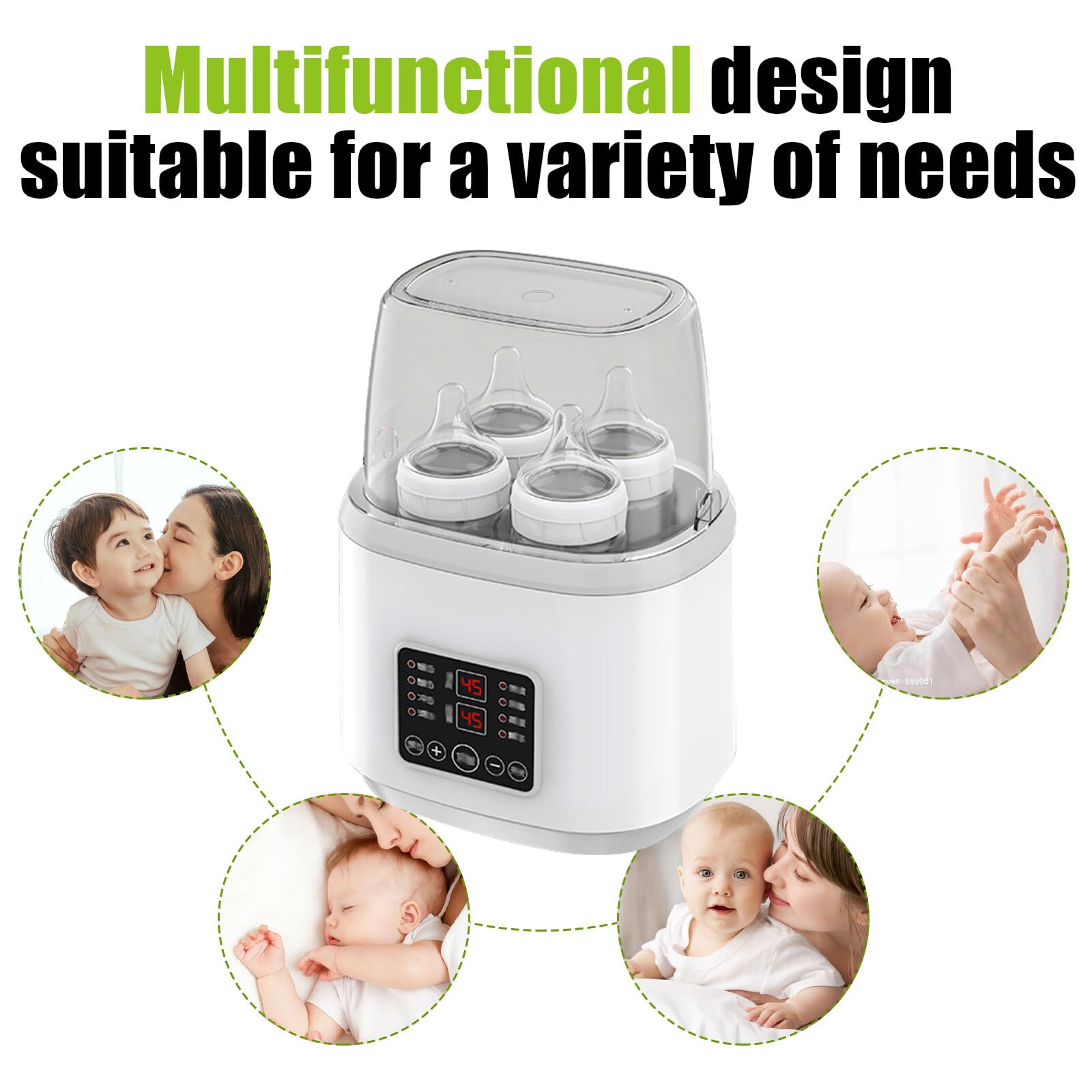 Scaldabiberon per bambini, sterilizzatore 8 in 1, scaldabiberon rapido, scaldabiberon per neonati, scaldabagno e sbrinamento, senza BPA, con display LCD
