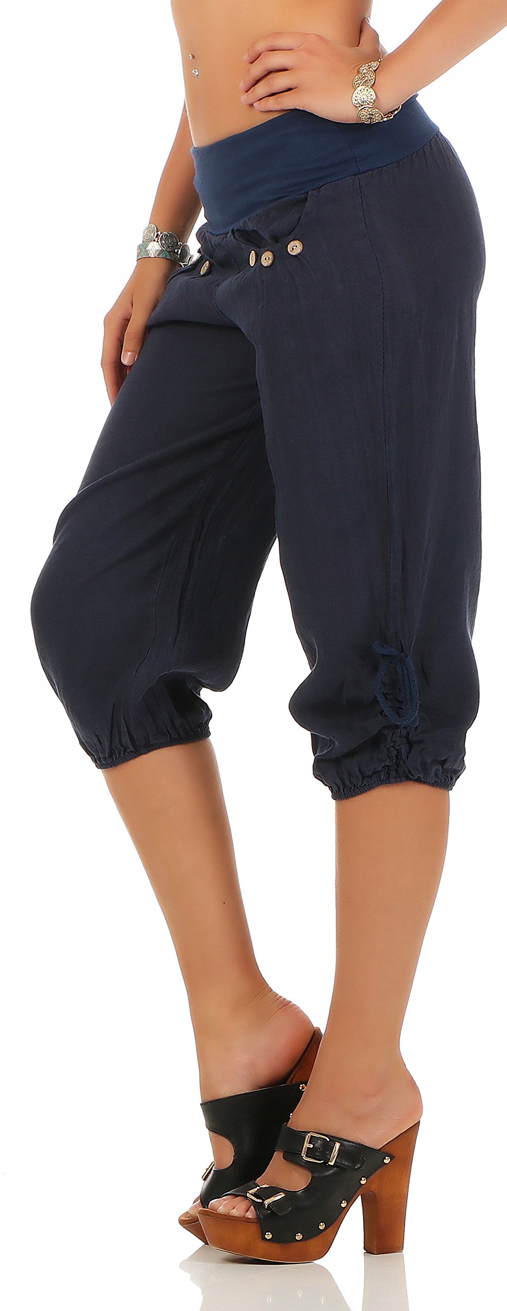 Malito Pantalones de Chándal Lino y con Botón de diseño de Madera 6302 Mujer