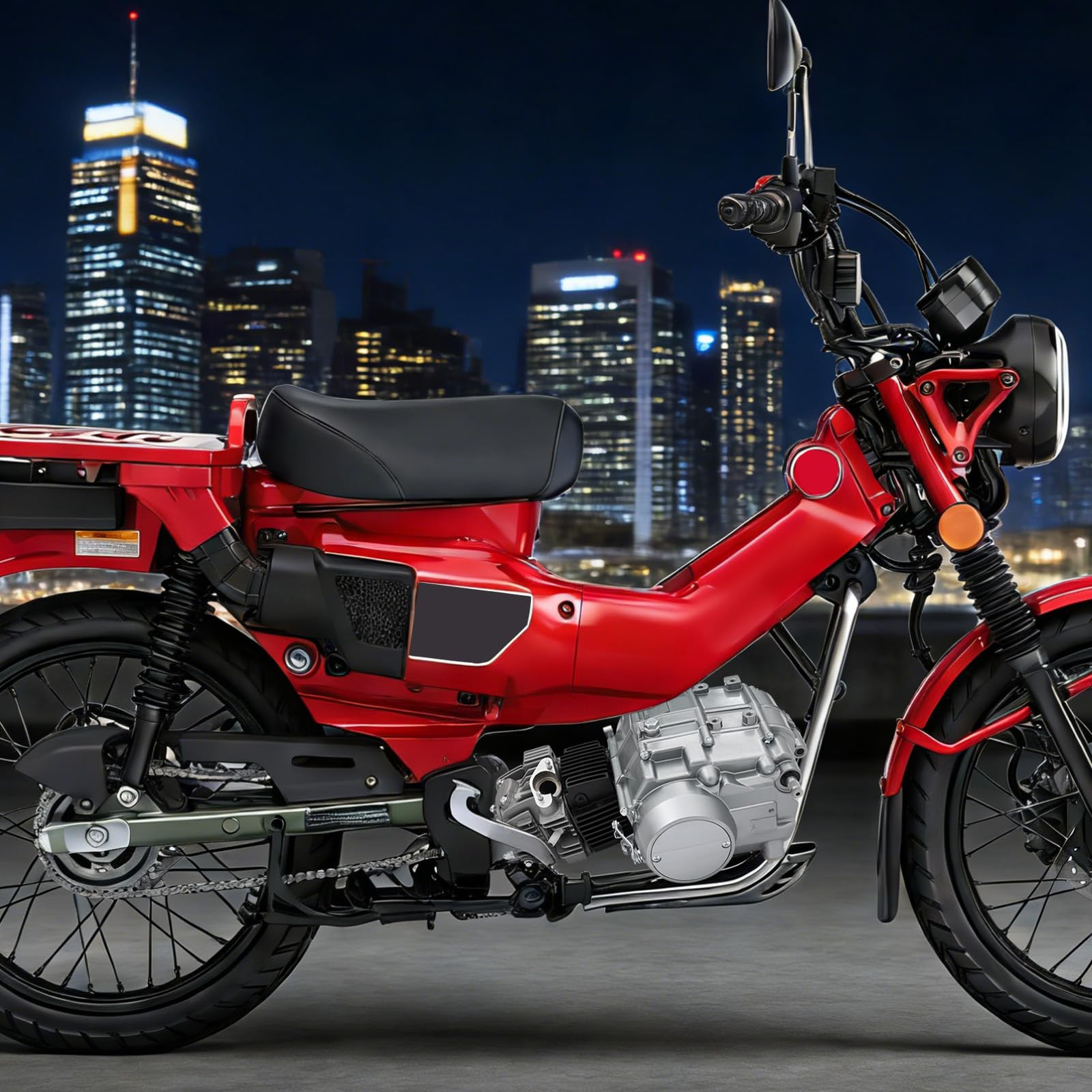 Silnik o pojemności 125 cm³ o mocy 6,5 kW, silnik benzynowy z 4-biegową skrzynią biegów, silnik czterosuwowy z rozrusznikiem nożnym, silnik motocrossowy 8,0 Nm, agregat napędowy o wytrzymałej