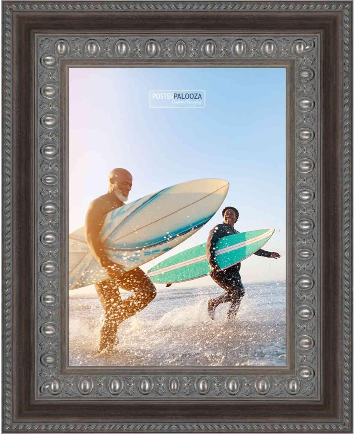 Poster Palooza 16x20 Contemporary Silver Complete Wood Picture Frame with UV Acrylic Plexiglass, Foam Board Backing & Hardware Included