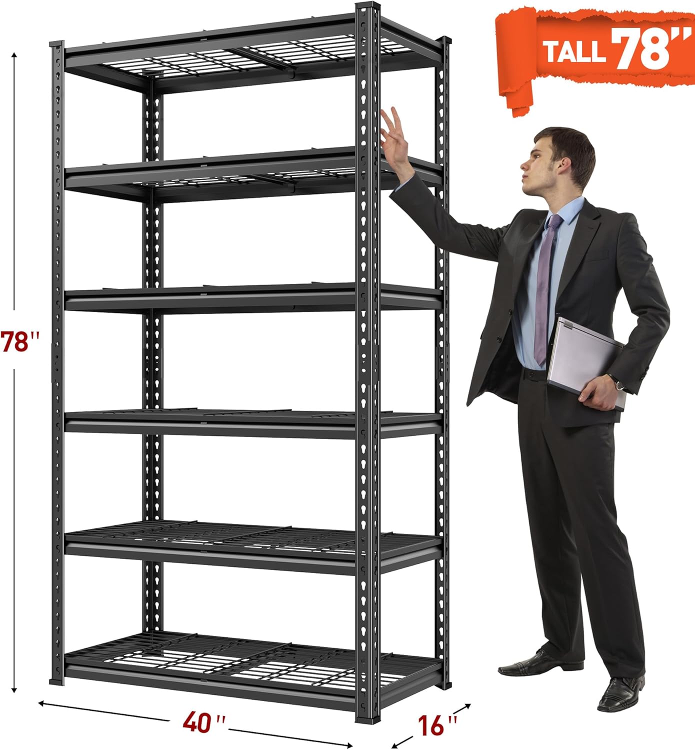 REIBII 3300LBS Garage Shelving Heavy Duty, 79" H x 40" W x 16" D Garage Storage Shelves, 6 Tier Adjustable Metal Shelving Unit, Multi-Use Storage Rack for Kitchen, Office Room, Pantry, Basement