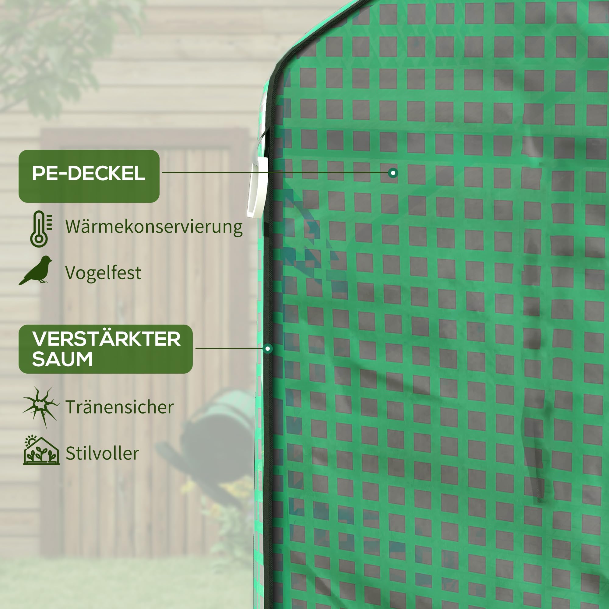 Outsunny Folia do szklarni 1,4x1,9m wodoodporna folia zastępcza Zielony | UV, okna boczne, wytrzymała folia z polietylenu, plandeka do szklarni, folia tunelowa na zewnątrz, TYLKO FOLIA