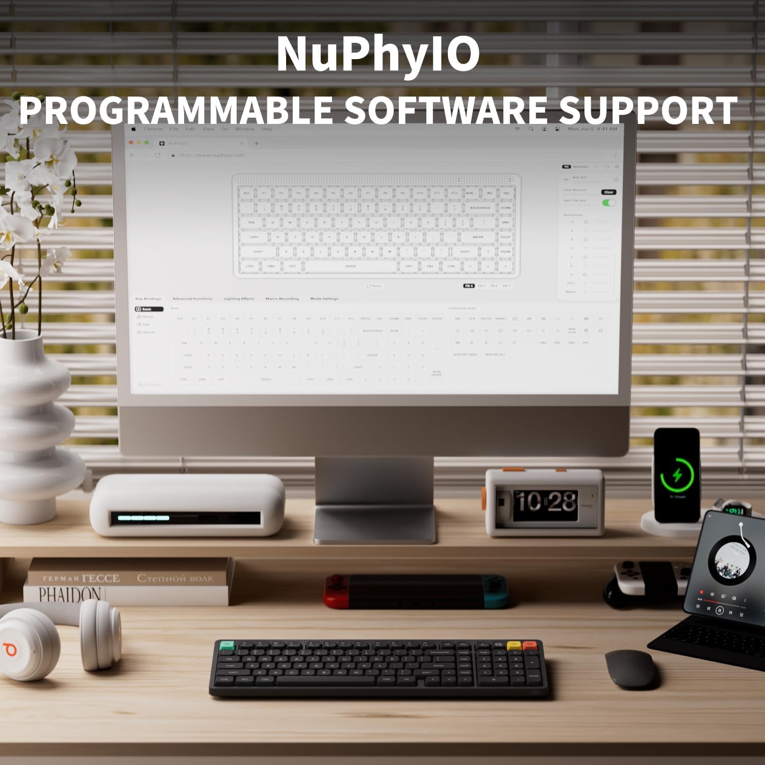 nuphy Node100 Wireless Mechanical Keyboard, Hot Swappable Custom Low Profile Keyboard, 103 Keys Computer Gaming Keyboards, Supports Touch Gestures, PBT Keycaps, RGB Backlit, Bluetooth/2.4GHz/USB-C