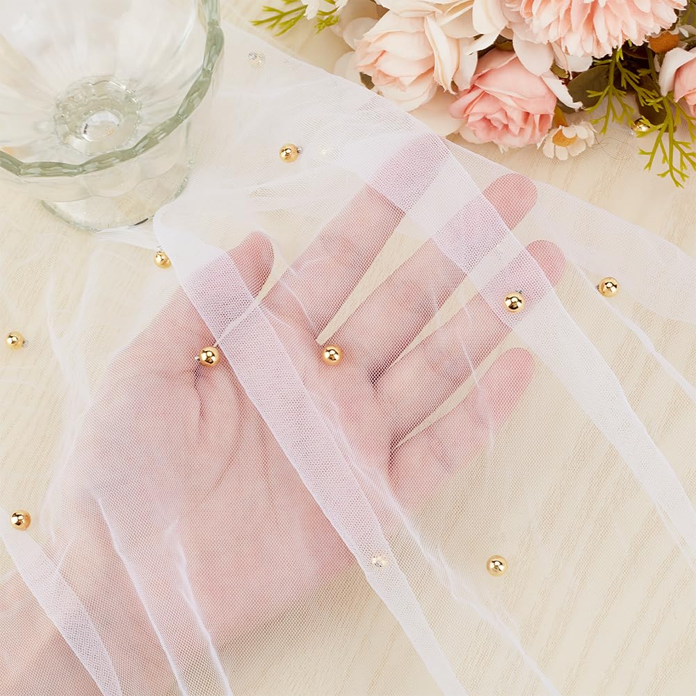 GORGECRAFT 160cm Wide White Tulle Fabric Studded Gold Pearl 2 Yards Soft Lace Mesh Net Table Cloth Tulle for Wedding Dresses Bridal Veil Bows Making Home Party Backdrop Decorations DIY Sewing Crafts - Image 3