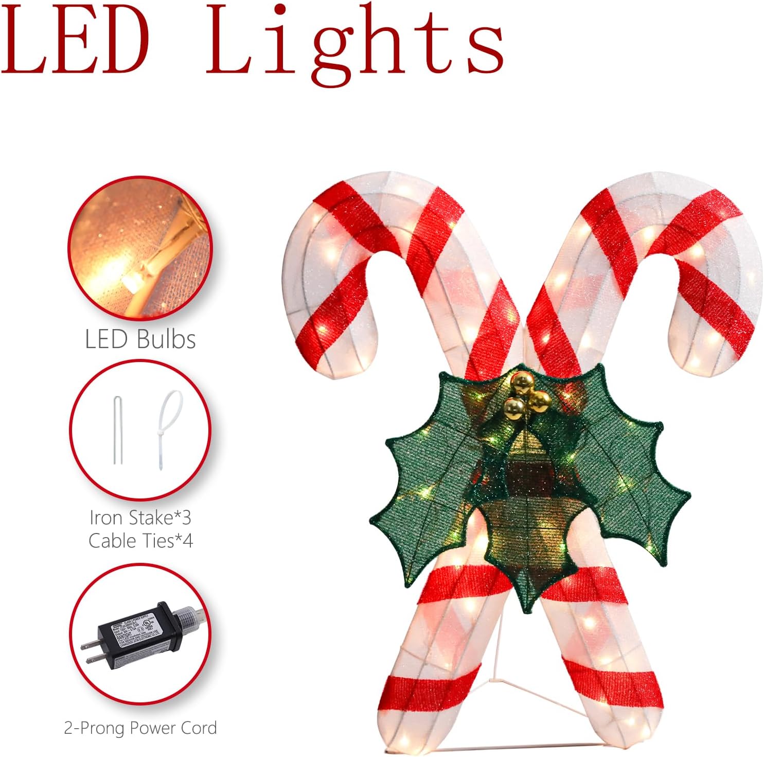 Taman Christmas Candy Cane Lighted Decorations, Christmas LED Warm Lights Outdoor Lighted Holiday Displays Gift for Home Garden Party Yard Porch Decor