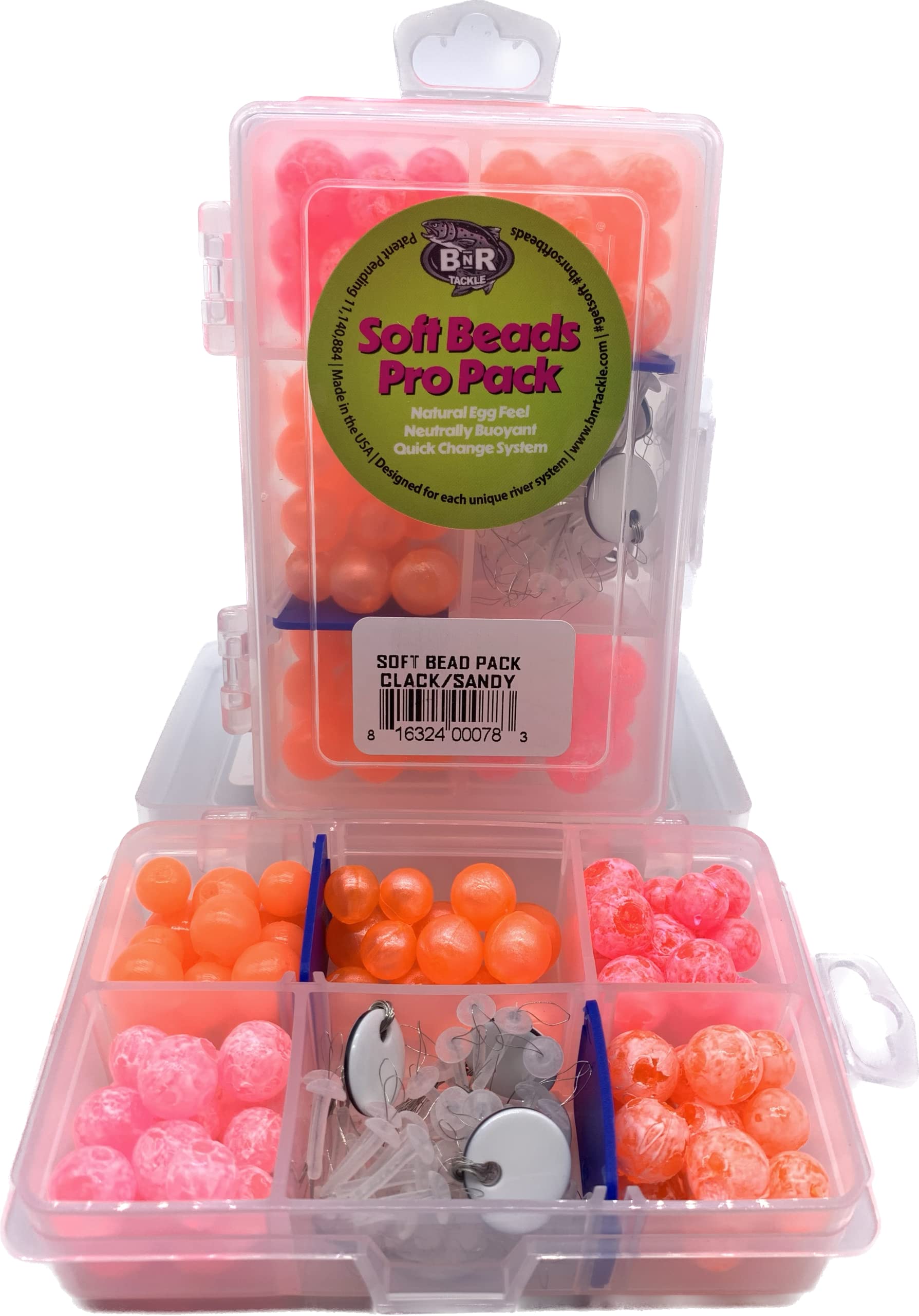 BNR Soft Beads Pro Pack Clack/Sandy - 70 Pieces - Trout Fishing Beads - Pink, Red - Metal, Steel
