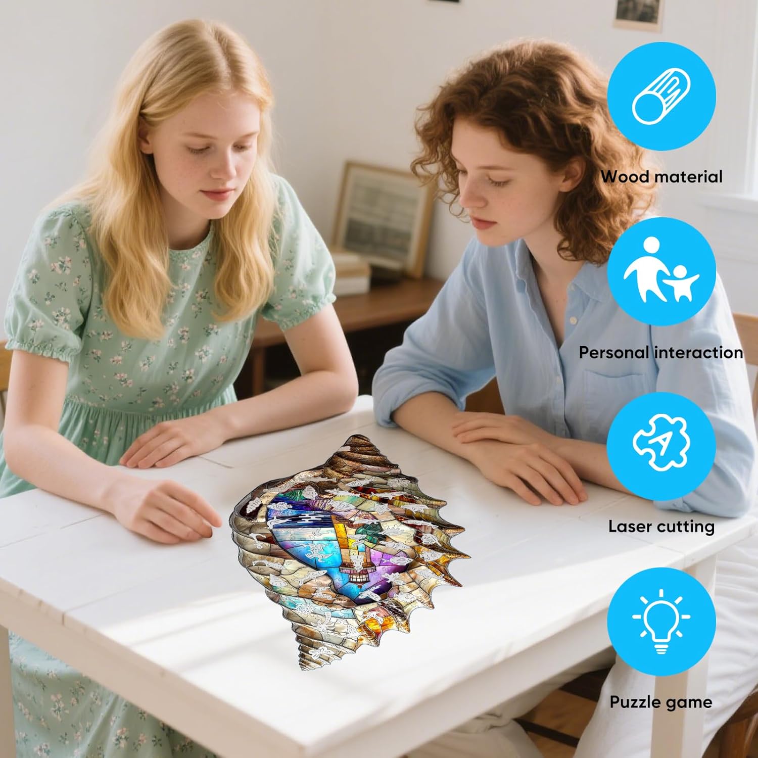 Delobil Wooden Puzzles, Shell Landscape Jigsaw Puzzles 500 Pieces, Unique Shaped Wooden Puzzle for Adults and Kids, Ghristmas Gift Family Game 23.2 x 13.2 Inch