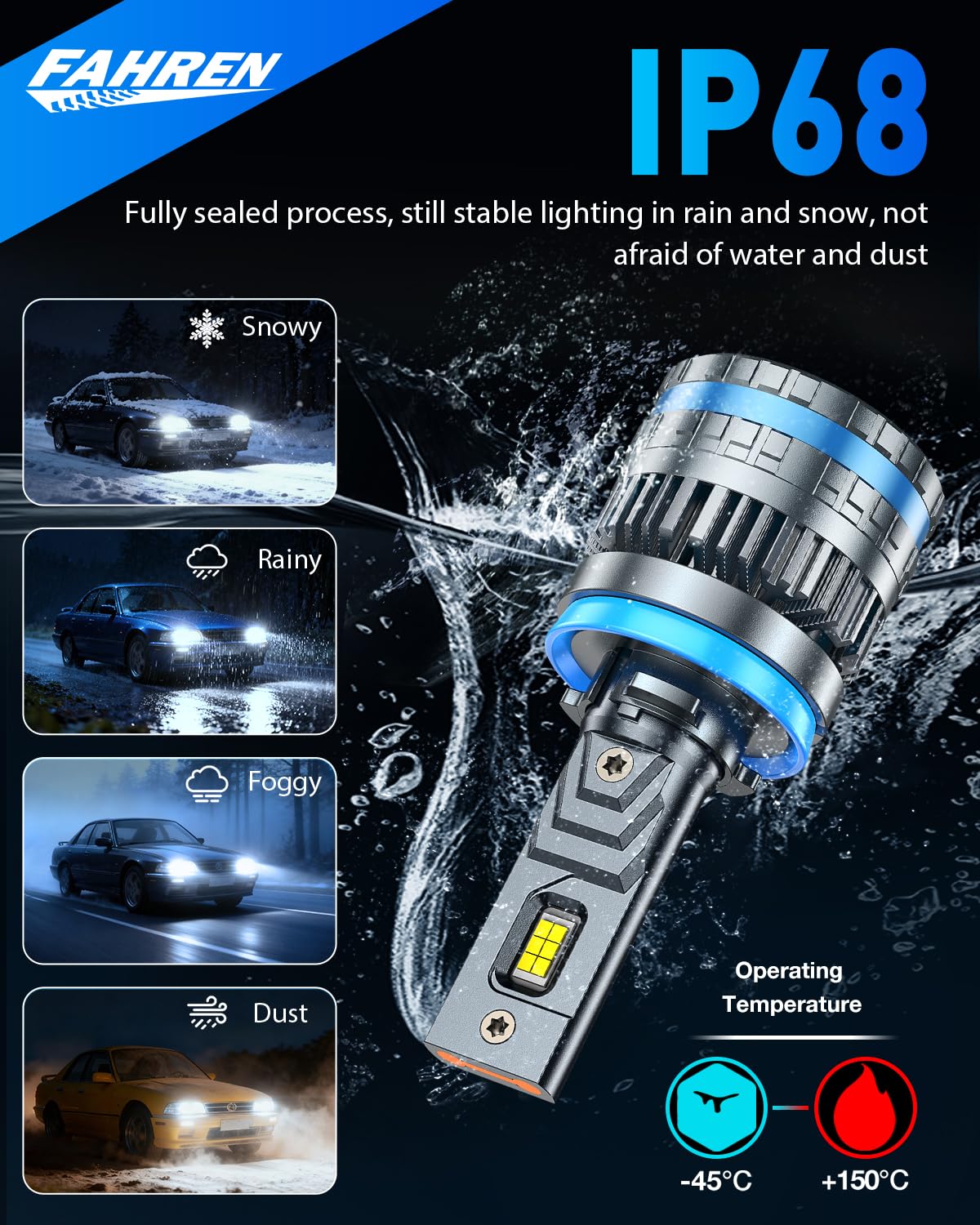 FAHREN 2026 Brightest H11 Bulbs – 𝟔𝟎,𝟎𝟎𝟎𝐋𝐌 H11/H8/H9/H16 Lights, 12X High-Focus LED Fog Light, Enhanced Wide & Extended Heat Sink for Superior Heat Dissipation & 90000Hrs Lifespan, Pack of 2 — view 5