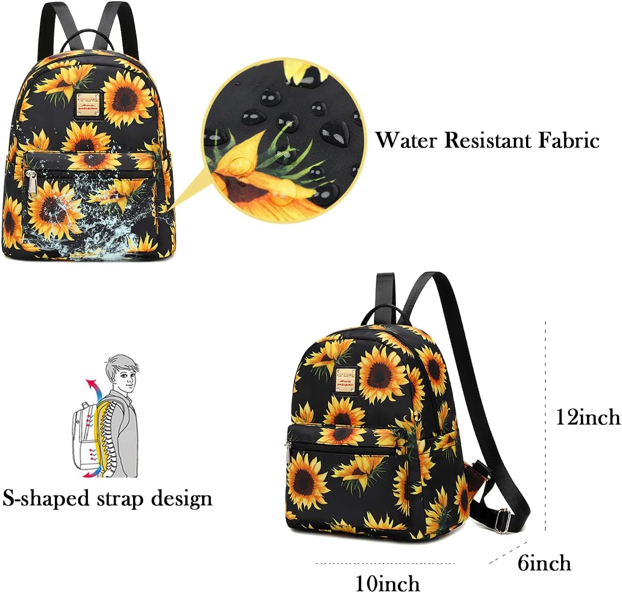 Cusangel Small Backpack Purse for Women, Mini Backpack Purse for Women Girls, Sunflower Backpack for Birthday Day Mothers Day Gifts etc,Fashion Ladies Shoulder Bag with Water Bottle Pockets