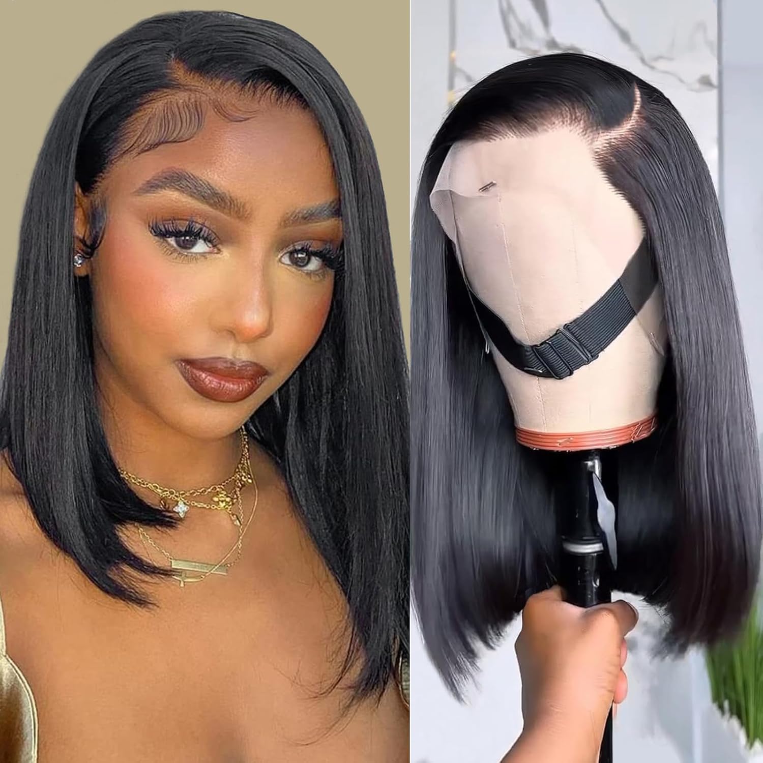 Amazon.com : Short Bob Wig Human Hair 14 Inch Straight 13x4 
