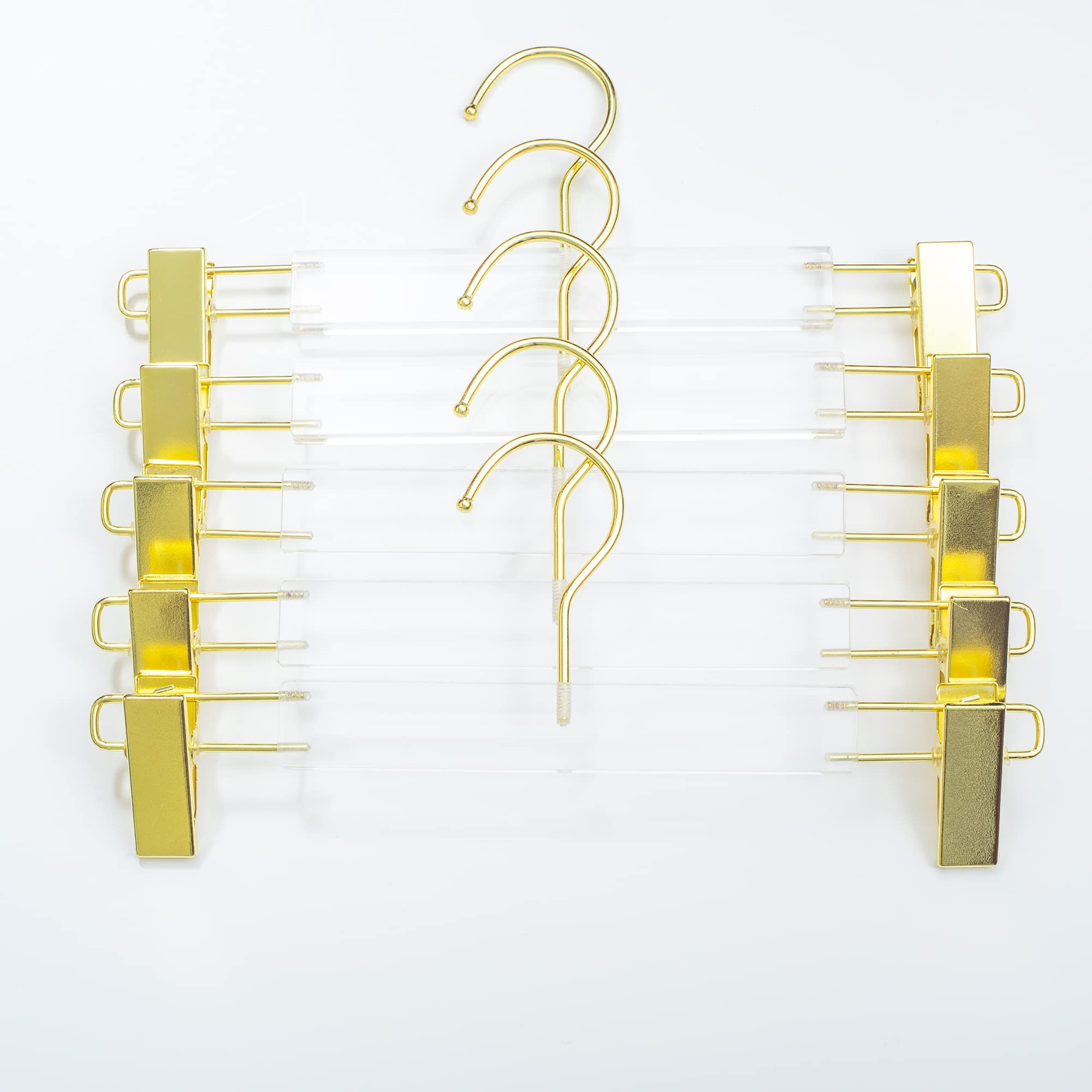 HomeCube USA Clear Acrylic Clothes Hanger with Gold Hooks & Clips – Heavy Duty Organizer for Skirts, Pants & More – Elegant Lucite Design for Closet,