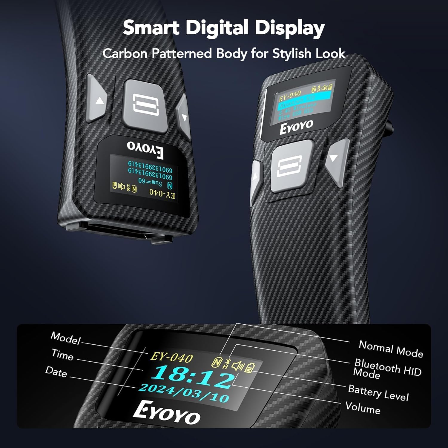 Eyoyo Bluetooth Barcode Scanner with Screen: Portable Mini 1D&2D QR Code Scanner for Retail Store, Library Book - USB Wired & Wireless Bar Code Reader Compatible for iPhone iPad Android Phone Laptop