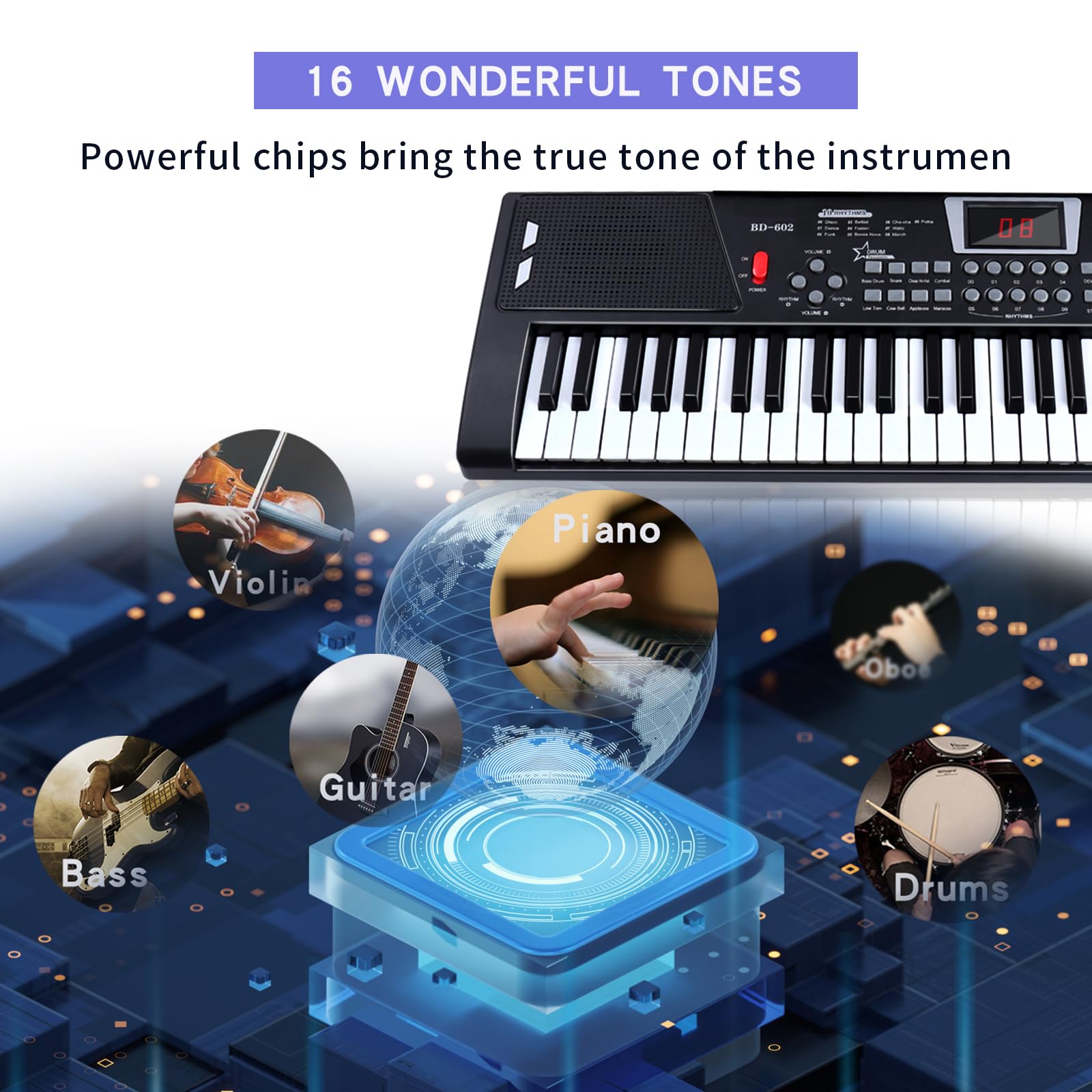 61 key piano keyboard，keyboards piano with Built-In Speaker Microphone, Sheet Music Stand and Power Supply, Portable Electronic Keyboard Piano for Beginners