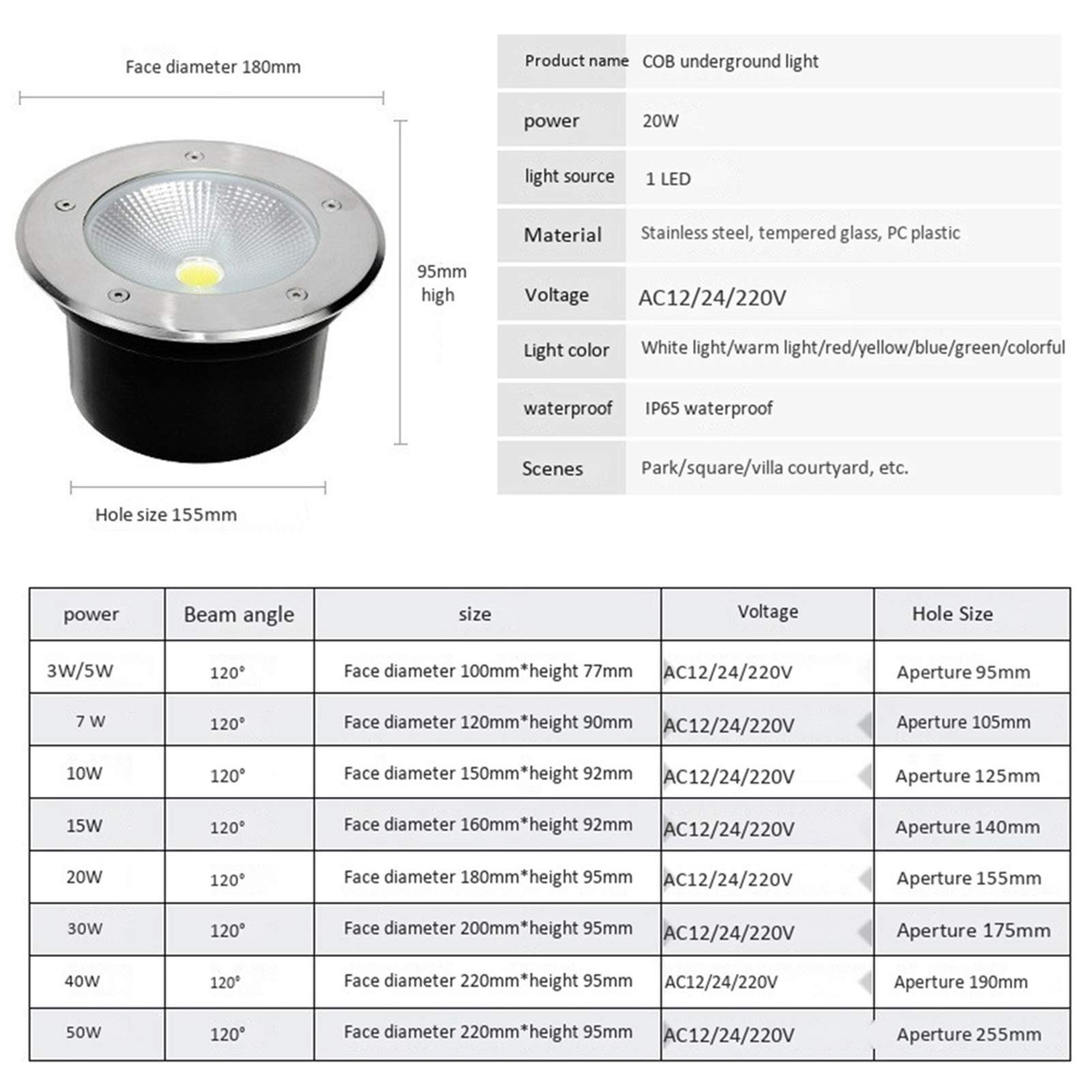 LED Foco empotrable al Aire Libre COB IP65 a prueba de agua Alto Voltaje Chip integrado Incrustado cubierta balcón patio Aclarar Luz blanca cálida 85-265 V ( Color : Blanco cálido , Tamaño : 5W )