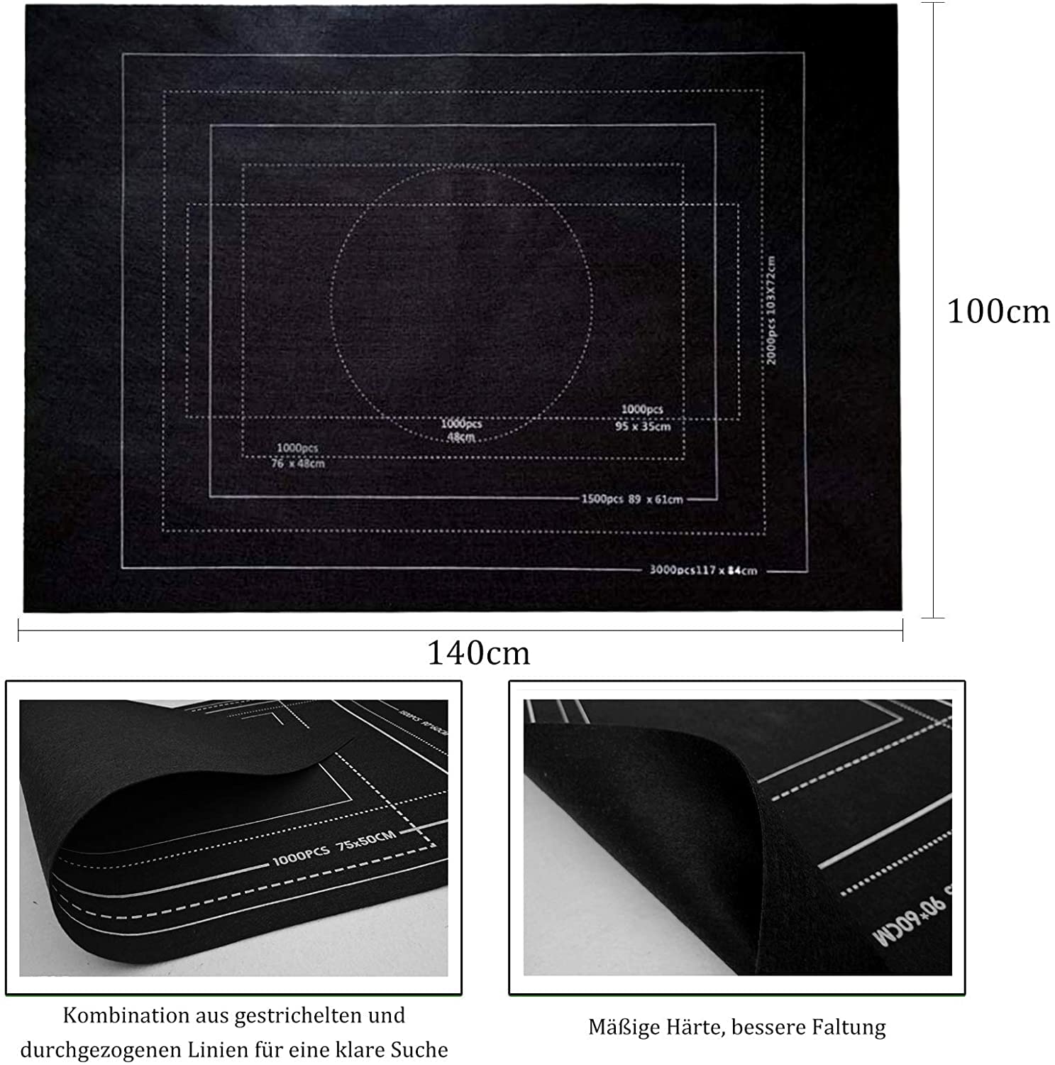 Celawork Tappetino puzzle per 1500 2000 3000 pezzi con ruote (nero, per 3000)