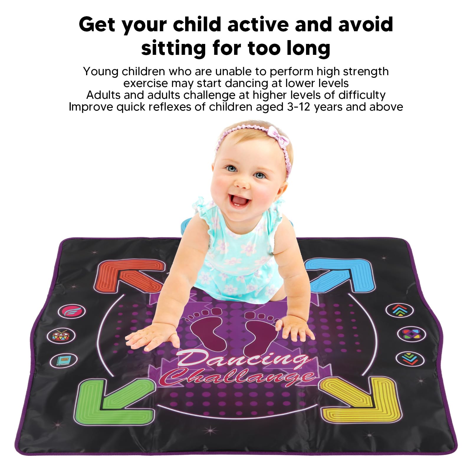 RiToEasysports Alfombra de baile para niños, 8 niveles de dificultad, 4 modos de juego, almohadilla electrónica, ajustable, integrada en música, baile, para niños y niñas (no se ilumina)