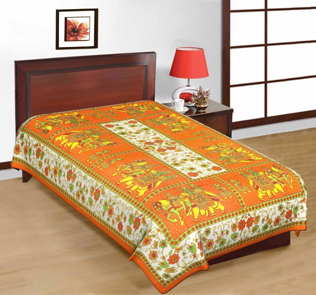 100% Cotton Jaipuri 1 Single BedSheet Without Pillow Covers (Size :-60X90 Inches 152×229 cm)