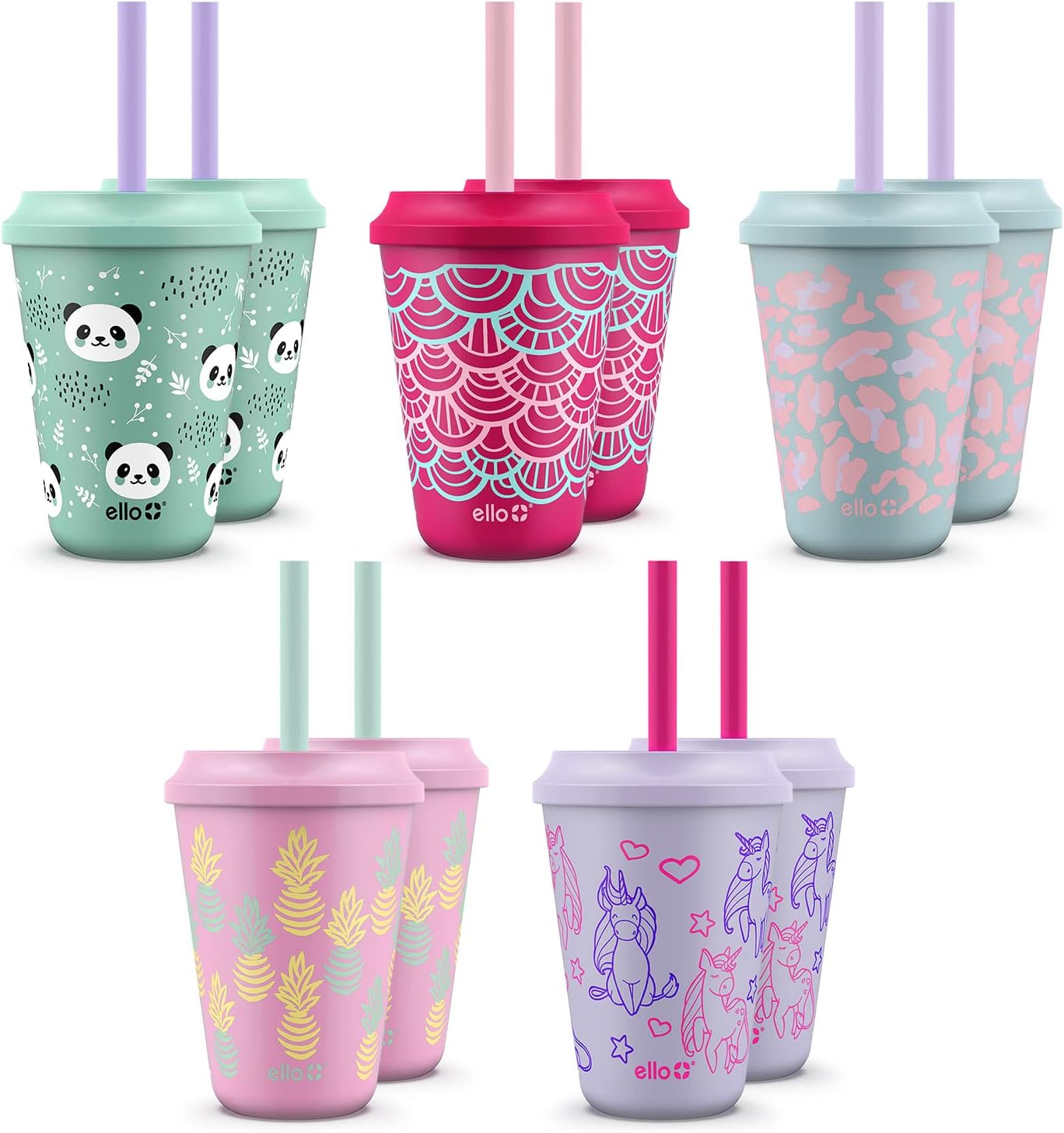 ElloKids 16-Ounce Color Changing Tumblers with Lids and Straws, 10 Pack (Assorted Colors) (Fruit Pop)