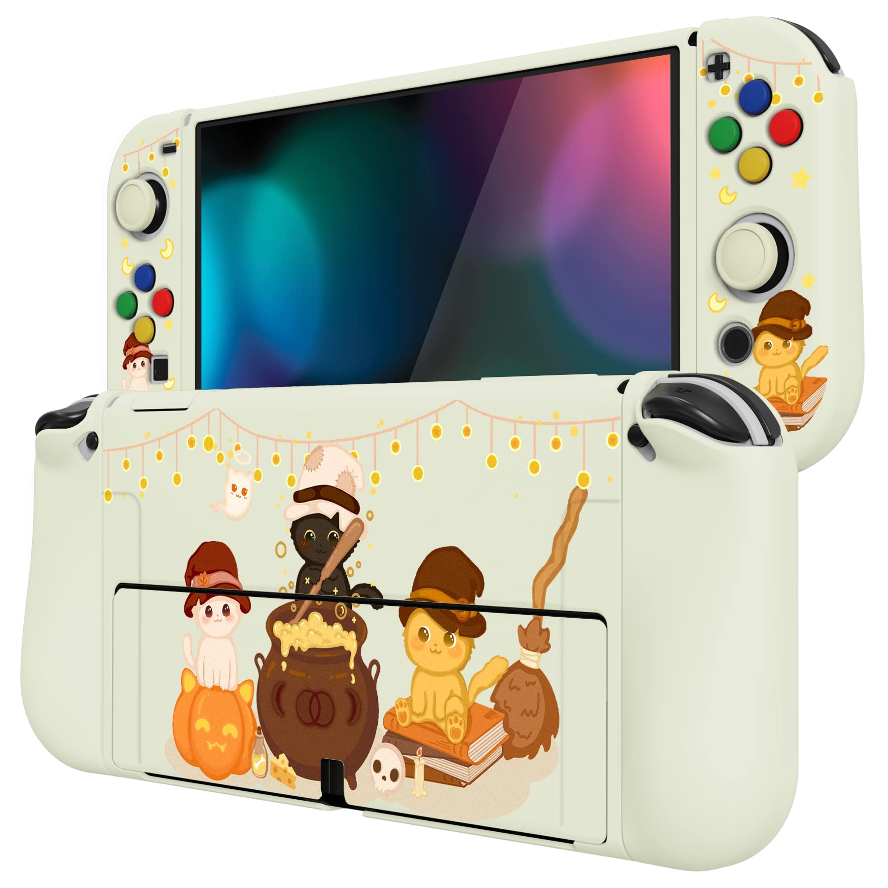 playvital ZealProtect Coque de Protection Souple pour Nintendo Switch OLED, Coque de Protection Flexible Joycon Grip pour Nintendo Switch OLED avec Capuchons pour Pouce et Boutons ABXY – Triplés de