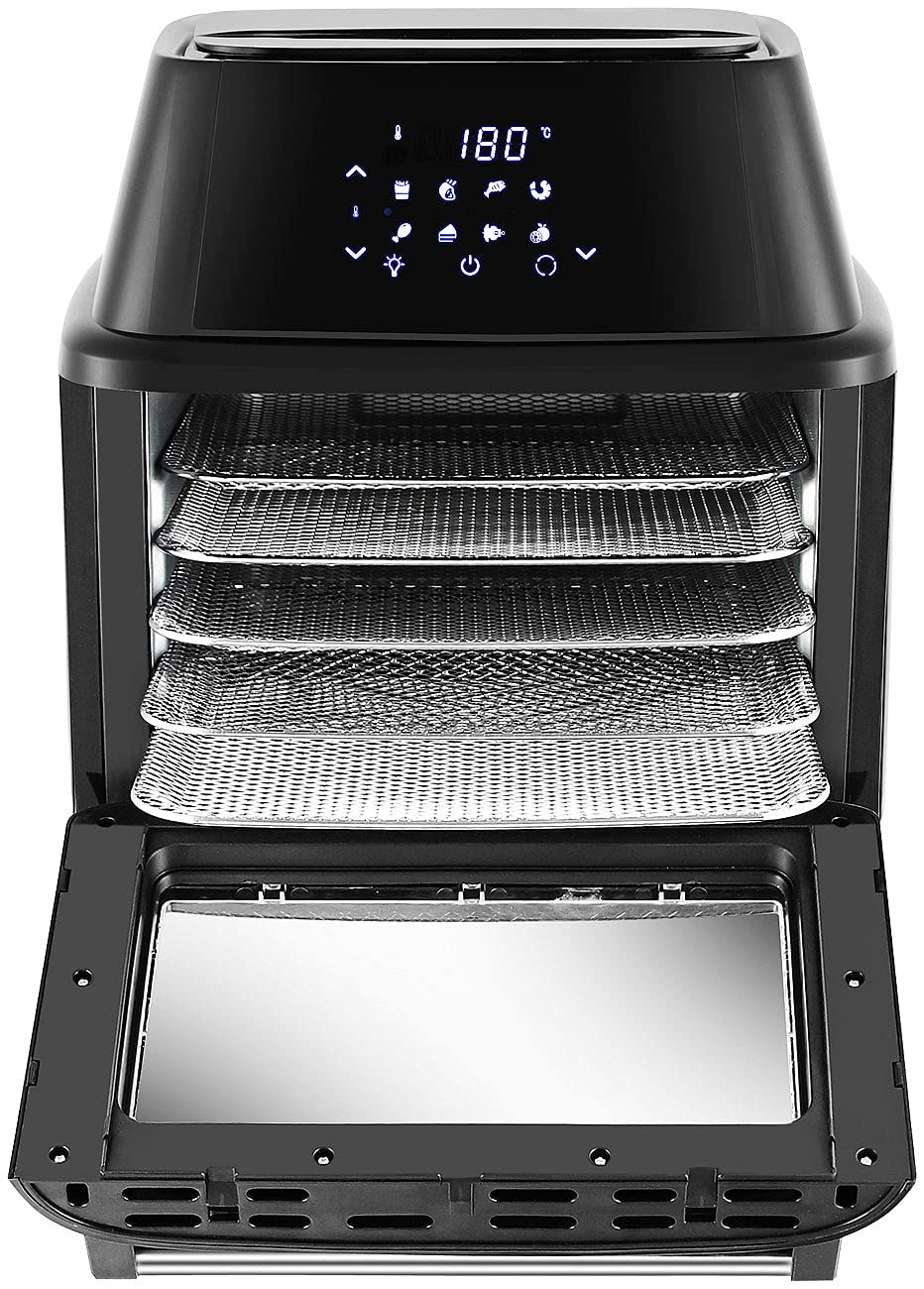 Rosenstein & Söhne Minibackofen: Digitale XXXL-Heißluft-Fritteuse & Umluft-Backofen, 8 Programme, 16 l (Mini Ofen, Heißluftfritteuse mit Drehkorb, Pizza)