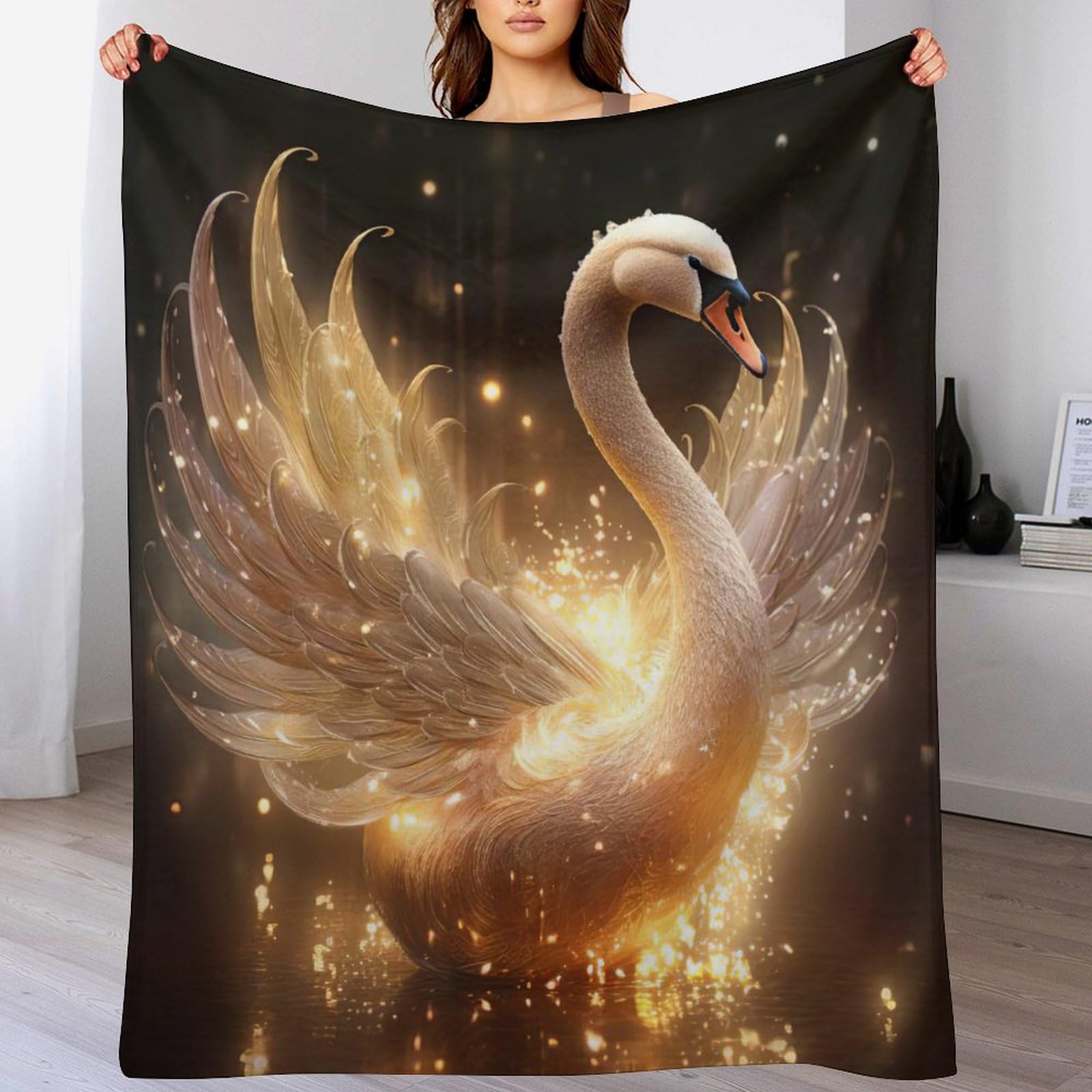 Couverture cygne en flannel douce 180x200 cm pour lit et canapé