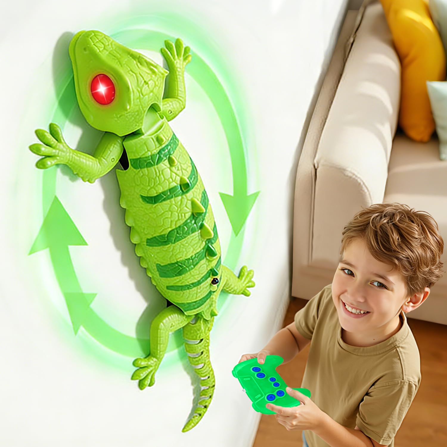 FOTSHARER Wall Crawler Gecko, Rechargeable Remote Control Lizard with Glowing Eyes, RC Robot Crawls Along Walls and Ceilings, Birthday Presents