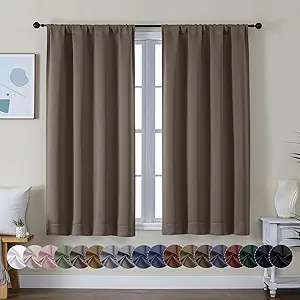 Simplebrand Ava Brown Short Blackout Curtains for Bedroom 54 Inches Long 2 Panels Set, Solid Thermal Insulated, Energy Saving Window Treatment Curtains Blackout Drapes, W40 x L54 Inch, Brown