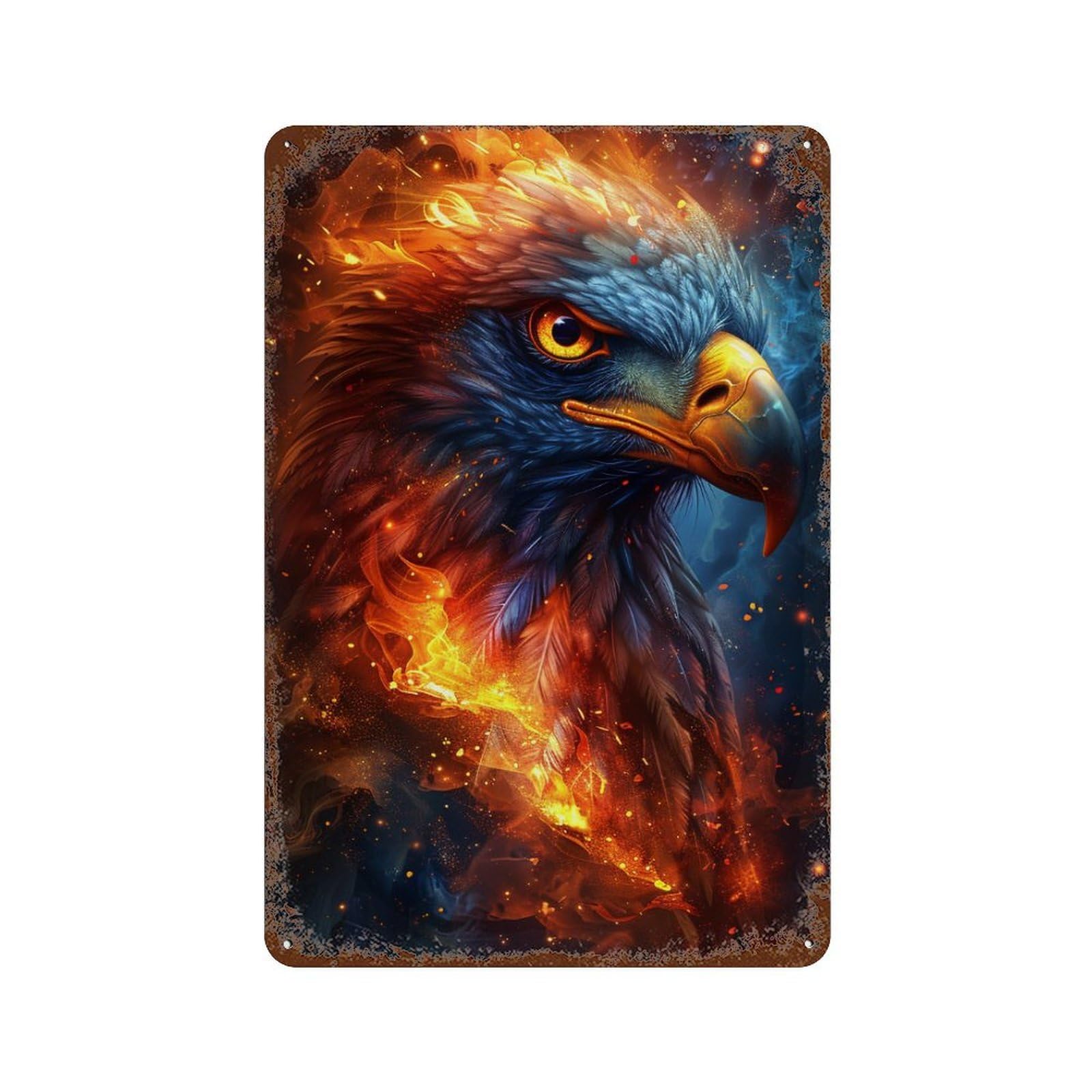 Eagle Fire Fantasy Artwork Retro Metal Sign 11.8"x7.9", Decorative Metal Wall Art for Garage, Bar And Workshop Decor