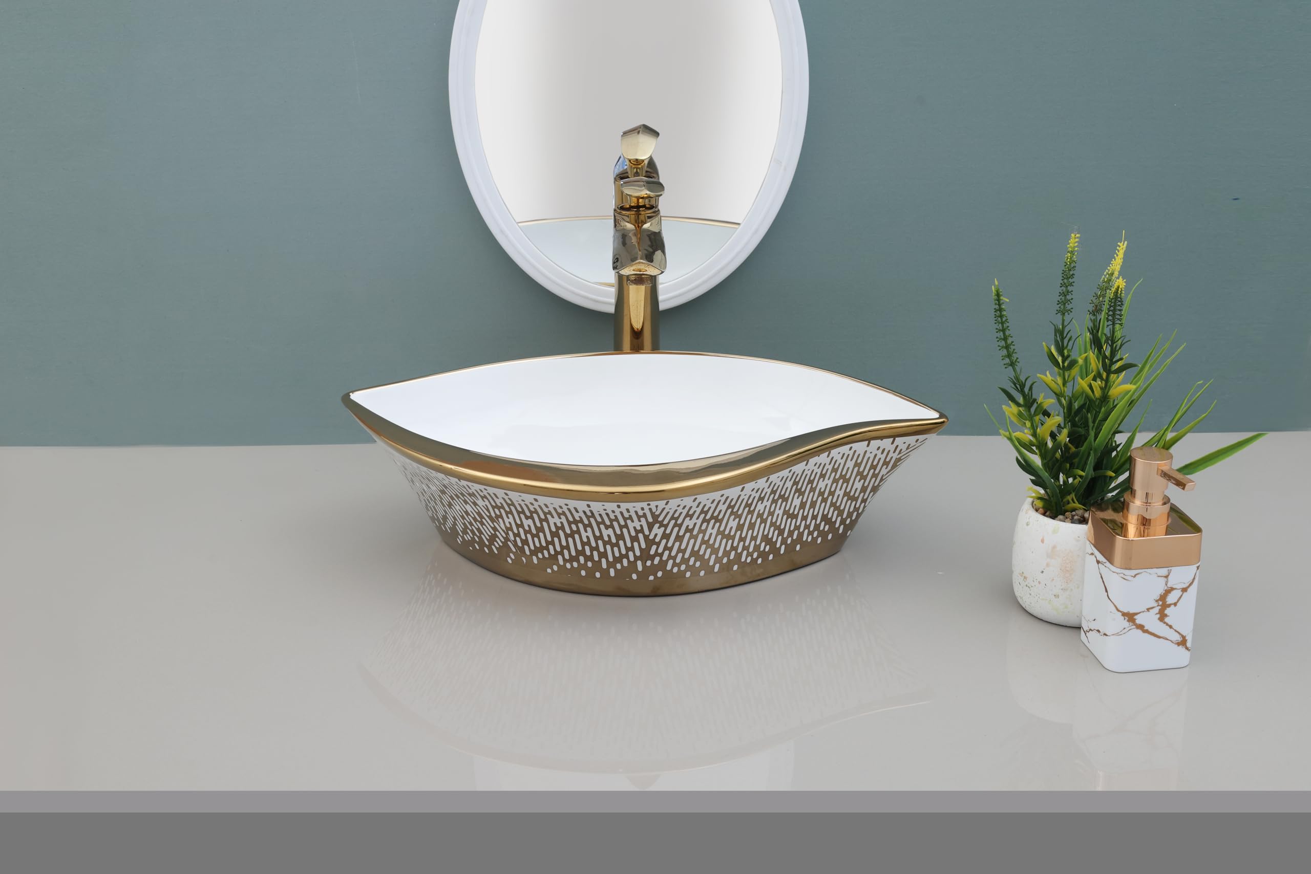HISRE Wash Basin For Bathroom | Over Counter Top Wash Basin For Living Room | Washbasin Countertop Slim rim Vessel Sink (Style - B), photo 1 of 4