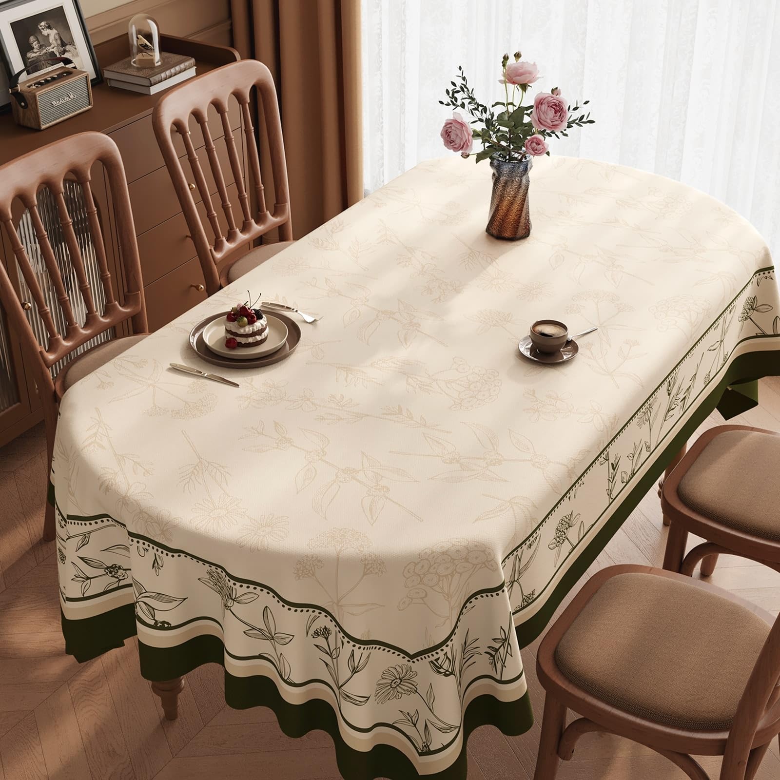 Mantel rectangular de PVC, 60 x 120 cm, color beige y verde
