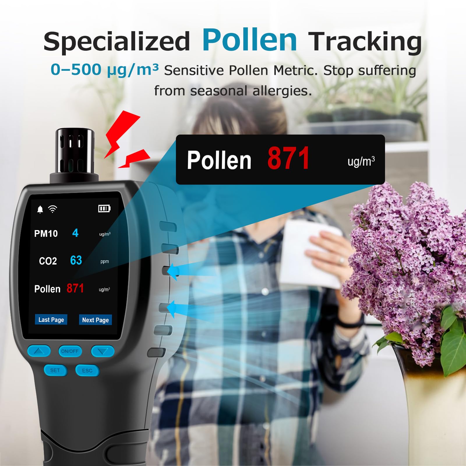 Upgraded CF-60 PP SMART Professional Luftqualität Messgerät, 16-in-1 CO2 Messgerät mit Echtzeit-Datenlogger, 24-Stunden-Bildschirmdiagrammen und CSV-Bericht für Zuhause, Schimmelprävention