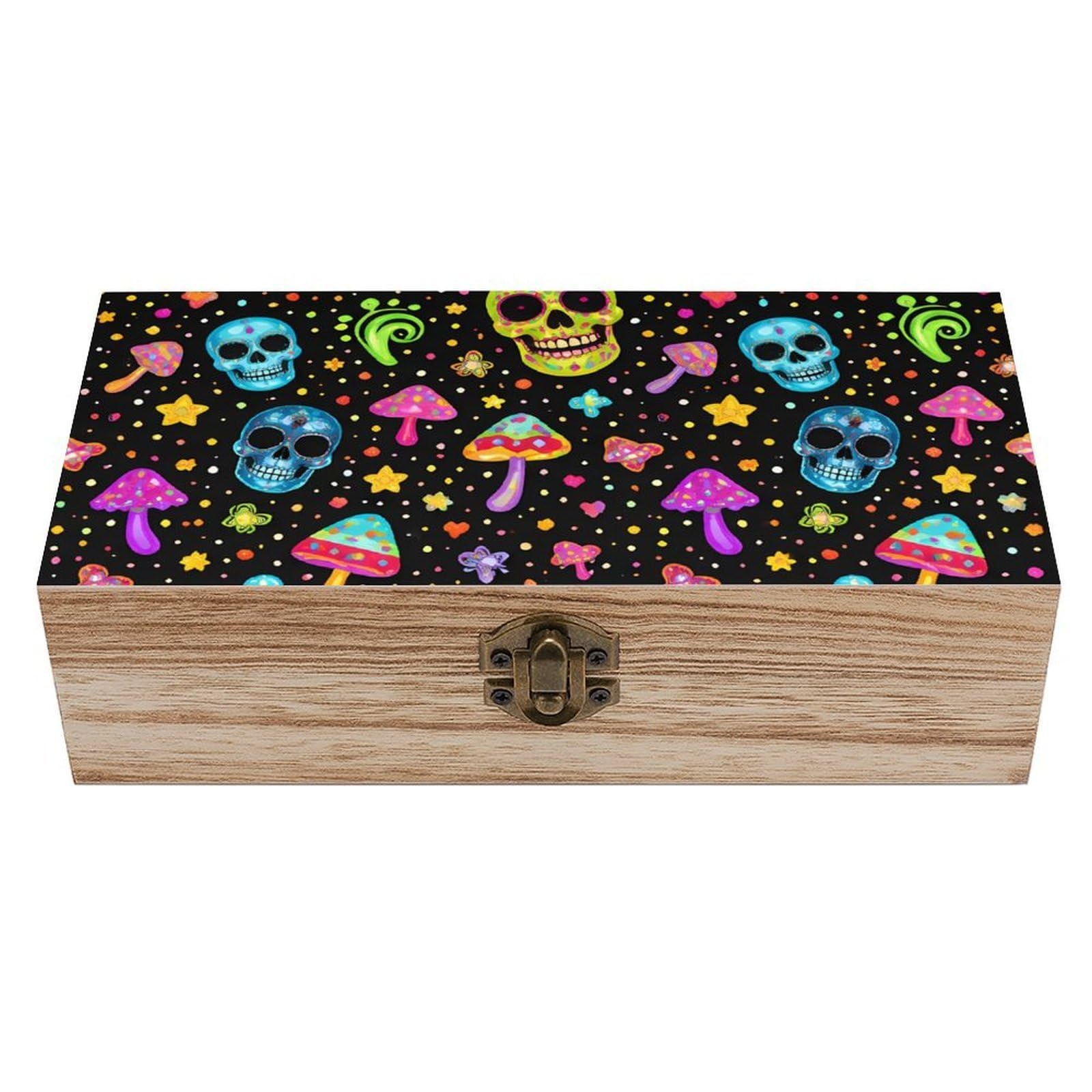 HLBSDM Trippy Skull Sun And Moon Art Wooden Storage Box