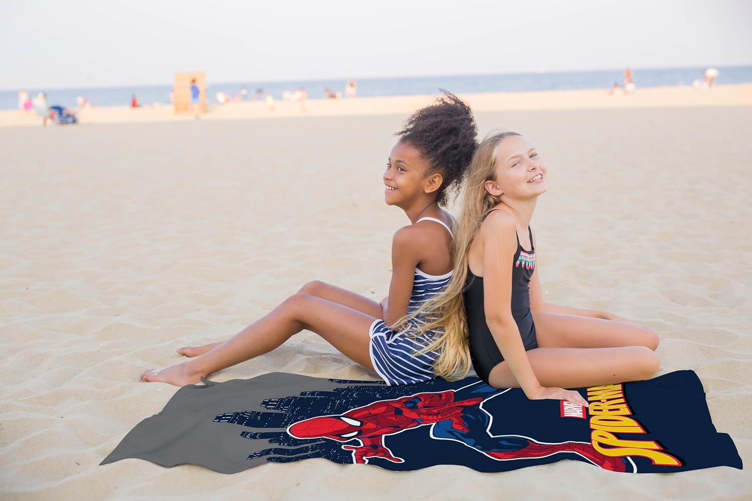 Jay Franco Beach Towel - 100% Cotton Kids Super Soft Absorbent Bath Towel, 28" x 58" Inch Lightweight for Travel, Official Licensed Product, Black - Spiderman