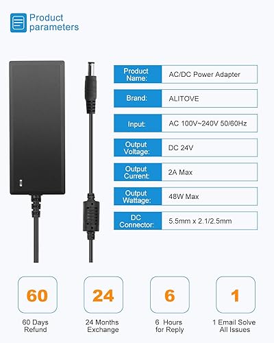 Miniatura 3 de ALITOVE Fuente de alimentación de 24 V CC 2A 48 W ACDC adaptador de 100  240 V CA a CC 24 voltios 2 amperios convertidor 24 VCC 2000 mA 18A 15A 13A