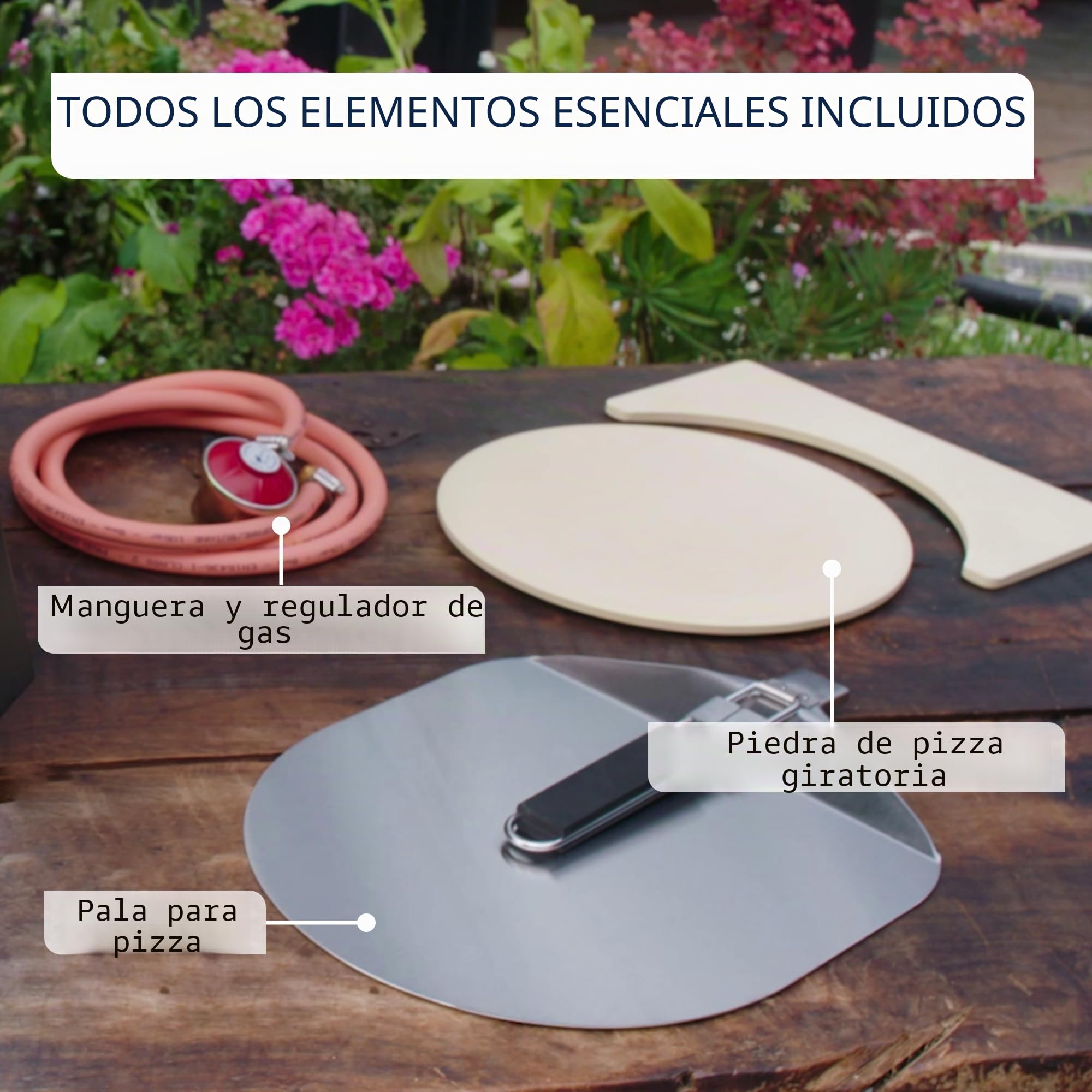Jamie Oliver by Tefal - Horno de pizza de piedra giratorio a gas, máquina de pizza casera, para exteriores, piedra giratoria interior de 360 grados, pelar, conector de gas JM4168G0