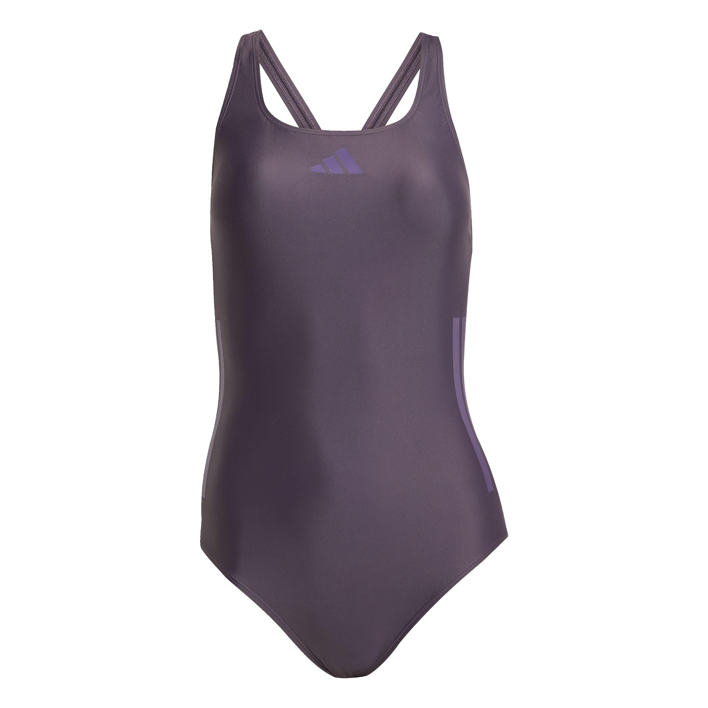adidas Women's 3 Stripes C-Back Swimsuit, Aurora Black/Aurora Plum, 46